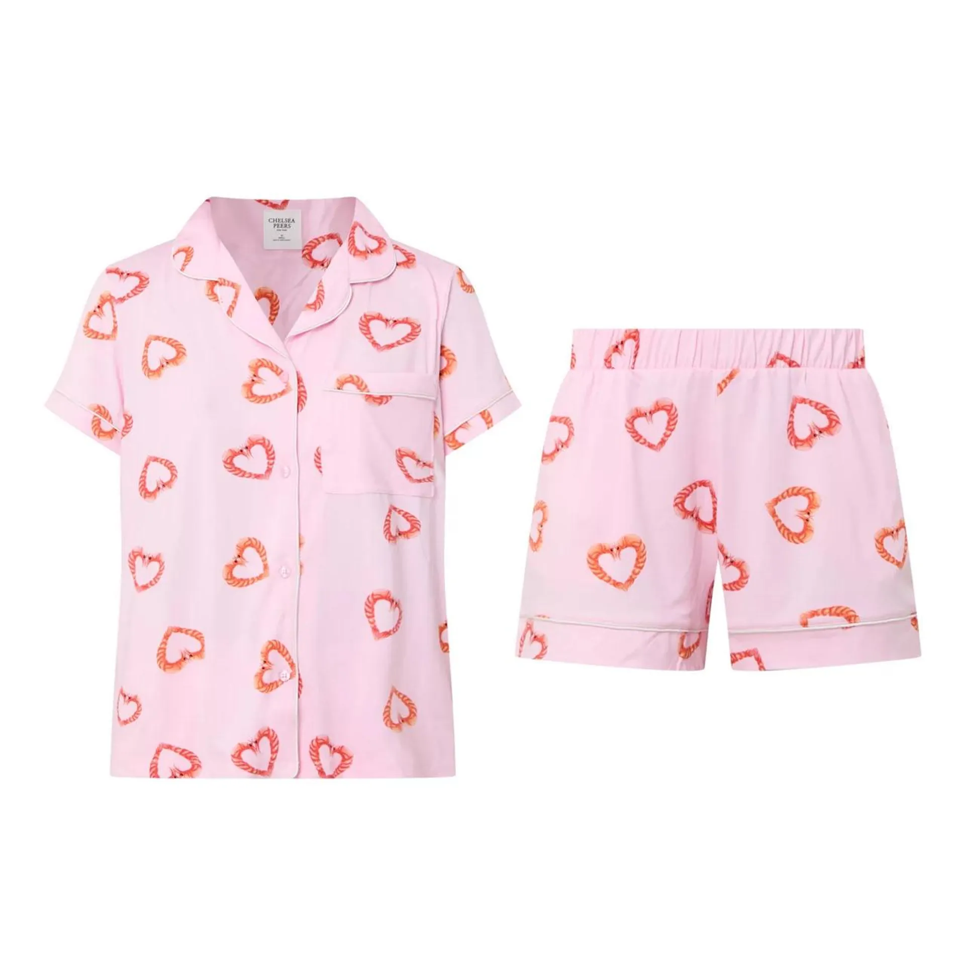 Heart Print Shirt & Shorts Pyjama Set
