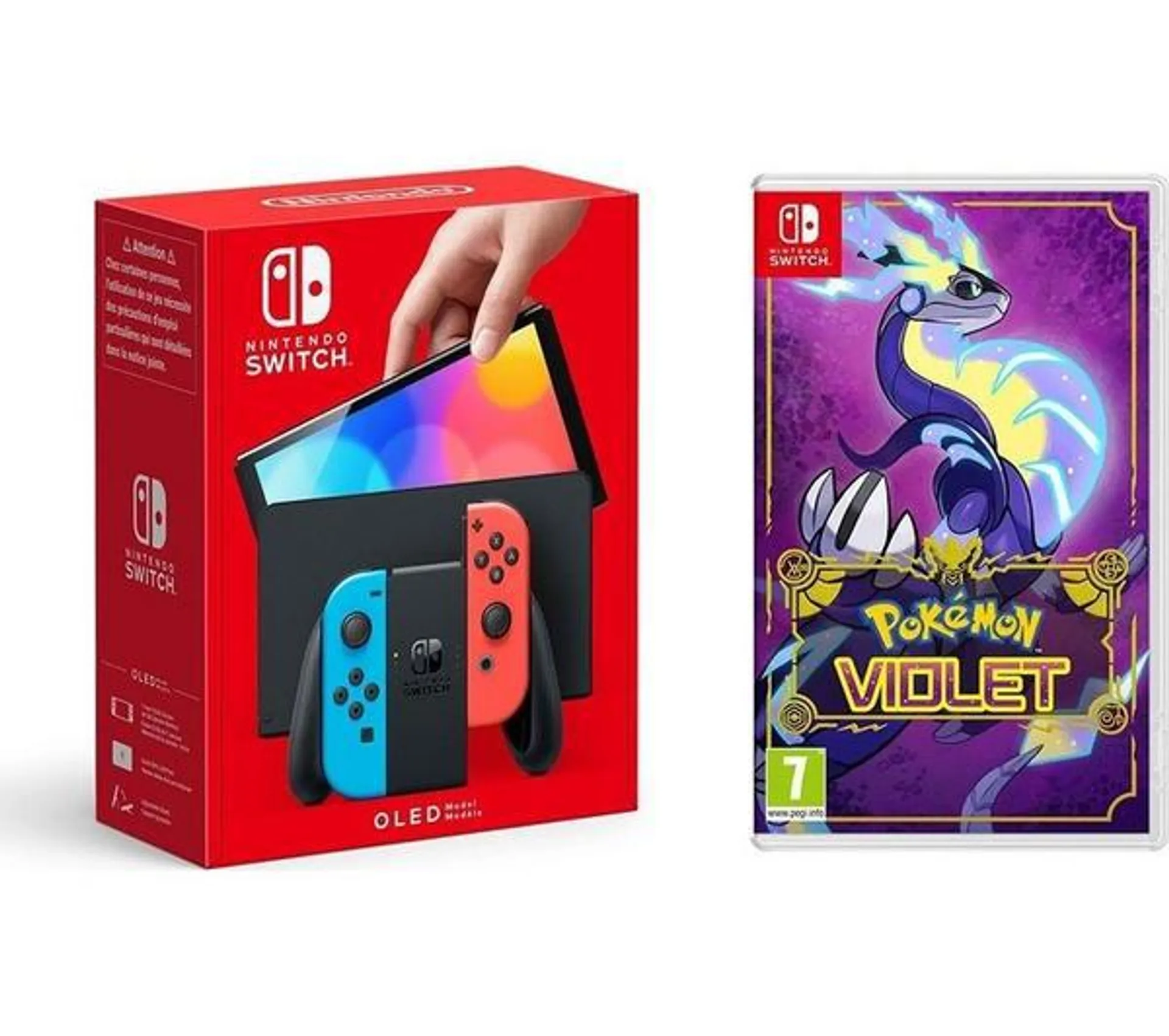 NINTENDO Switch OLED Neon Red & Blue & Pokémon Violet Bundle
