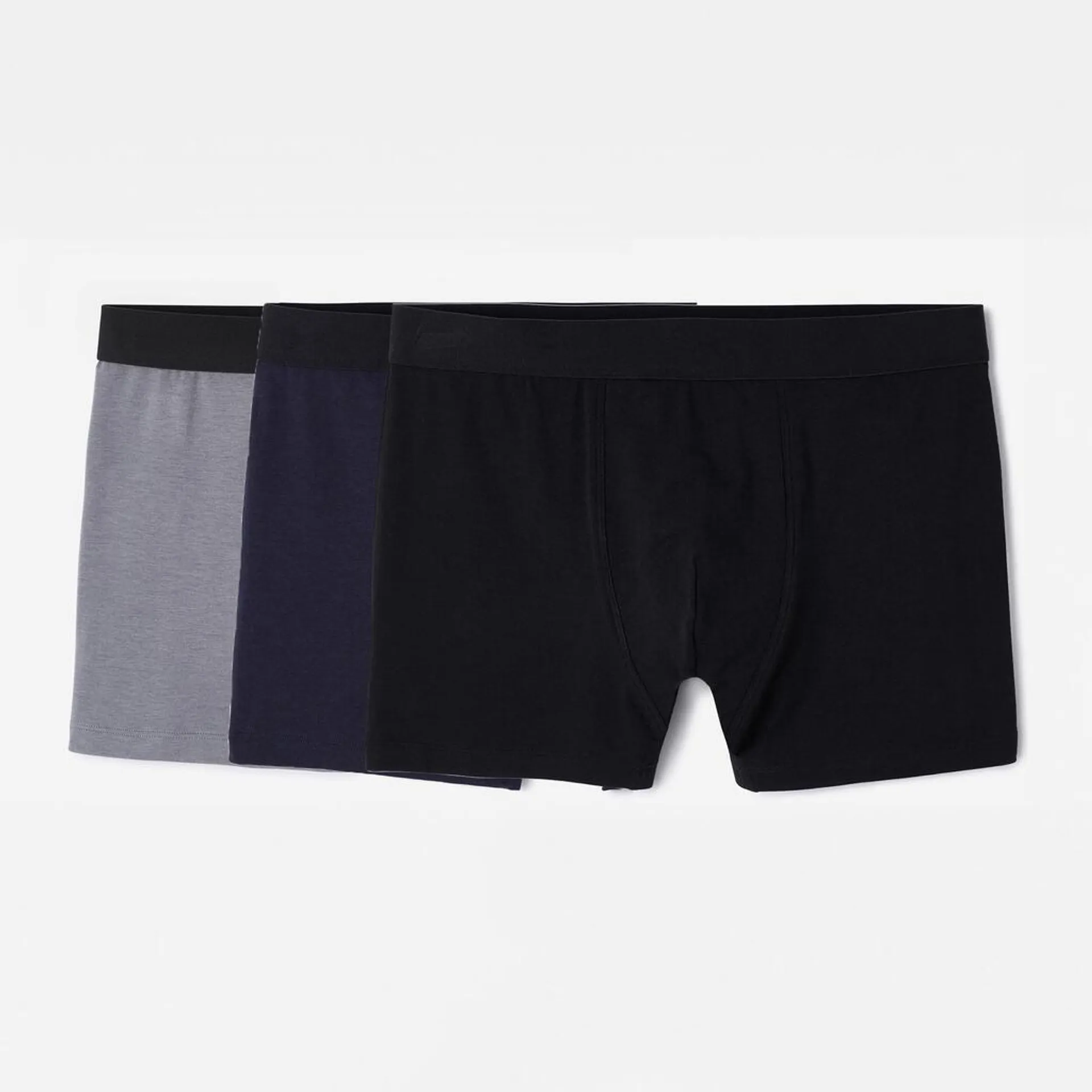 Men's Cotton Boxers Tri-Pack - Black/Grey/Blue