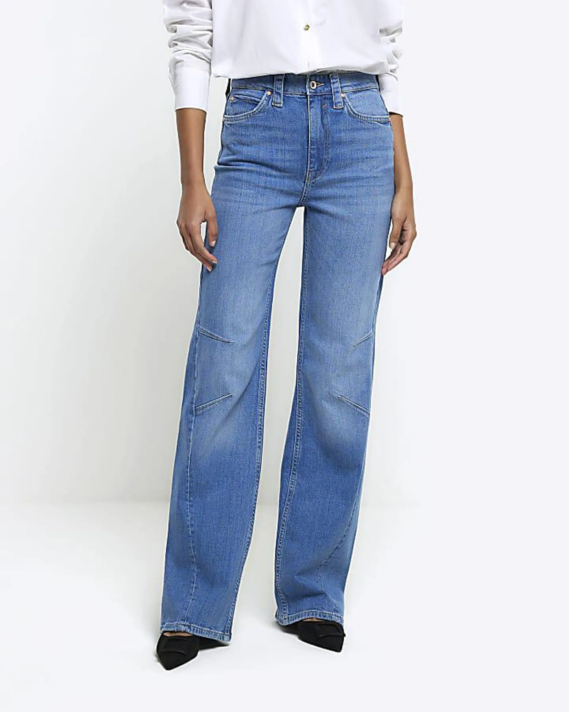 Blue high waisted wide leg jeans