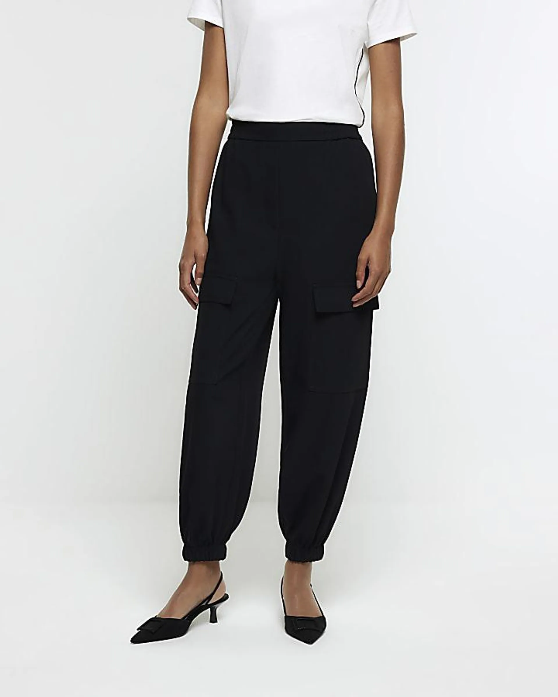 Black elasticated cargo trousers