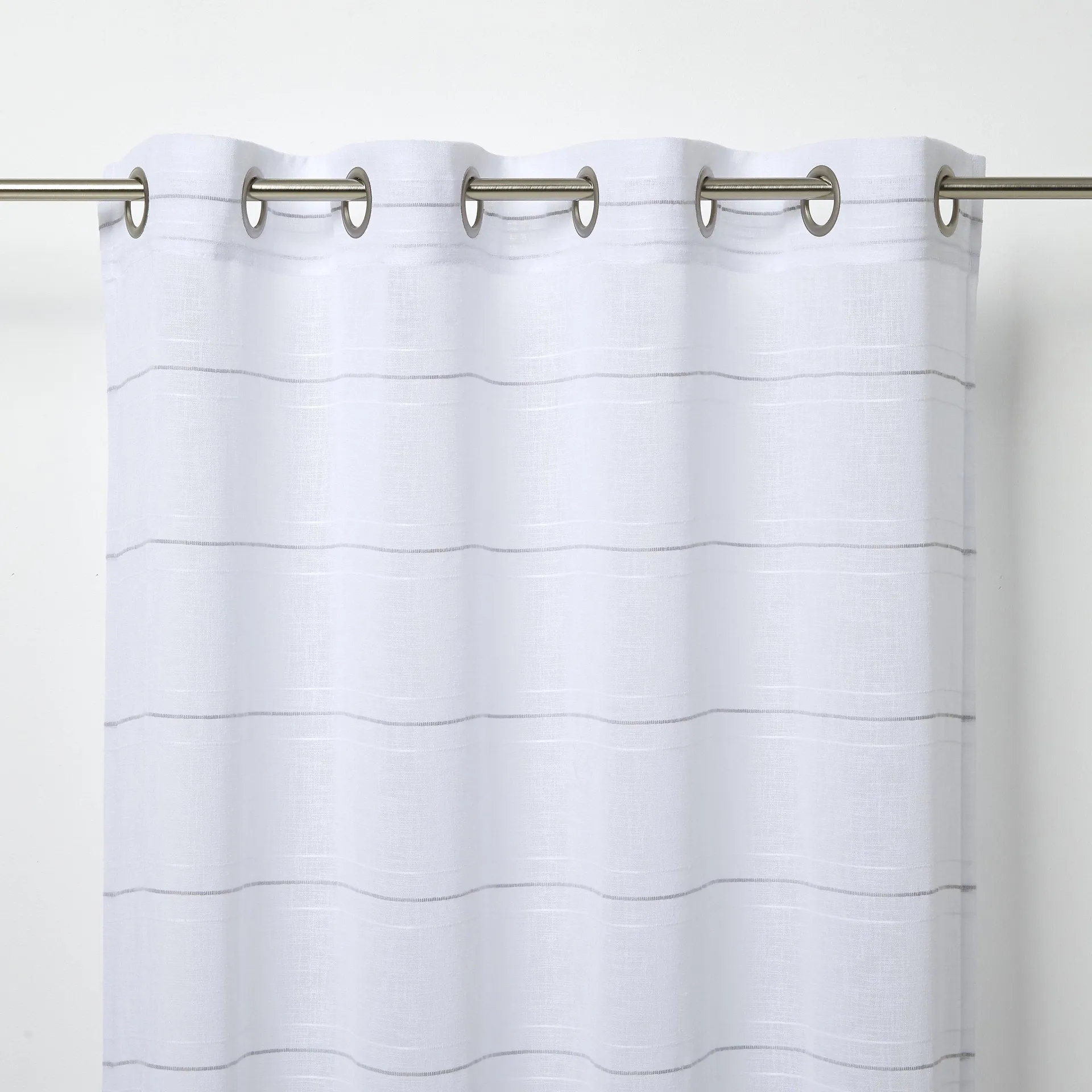 Rizal White Horizontal stripe Unlined Eyelet Voile curtain (W)140cm (L)260cm, Single