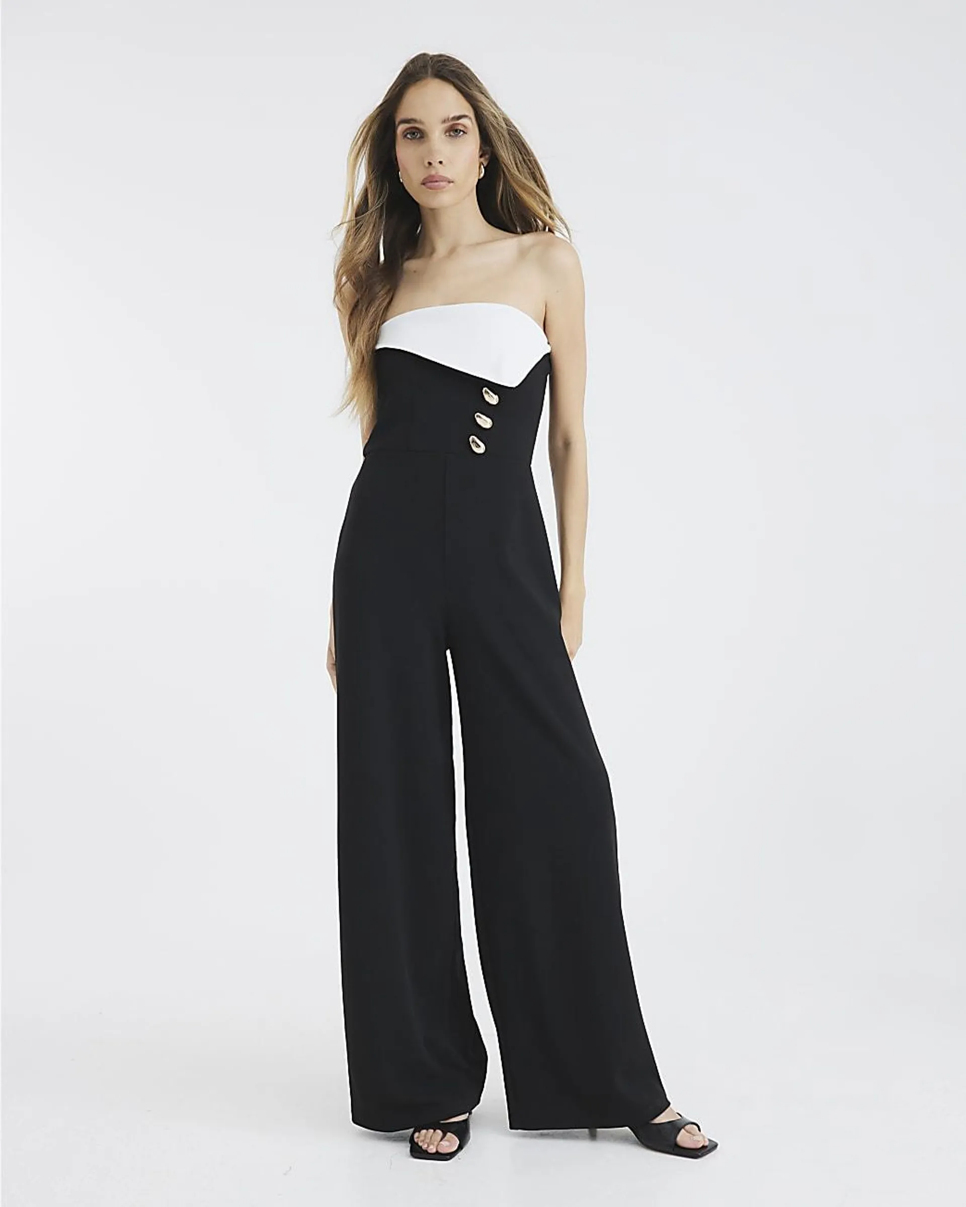Black Bandeau Contrast Trim Jumpsuit