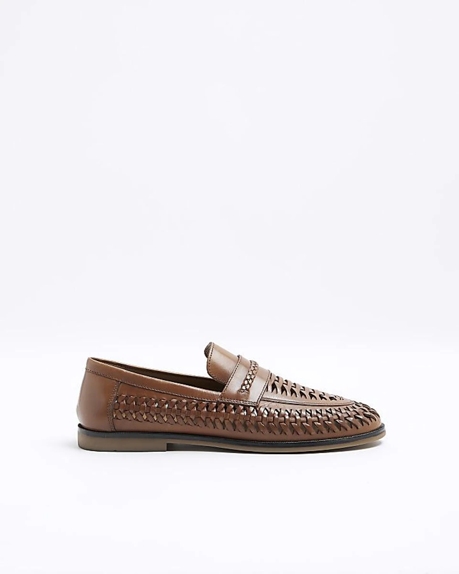 Brown leather woven loafers