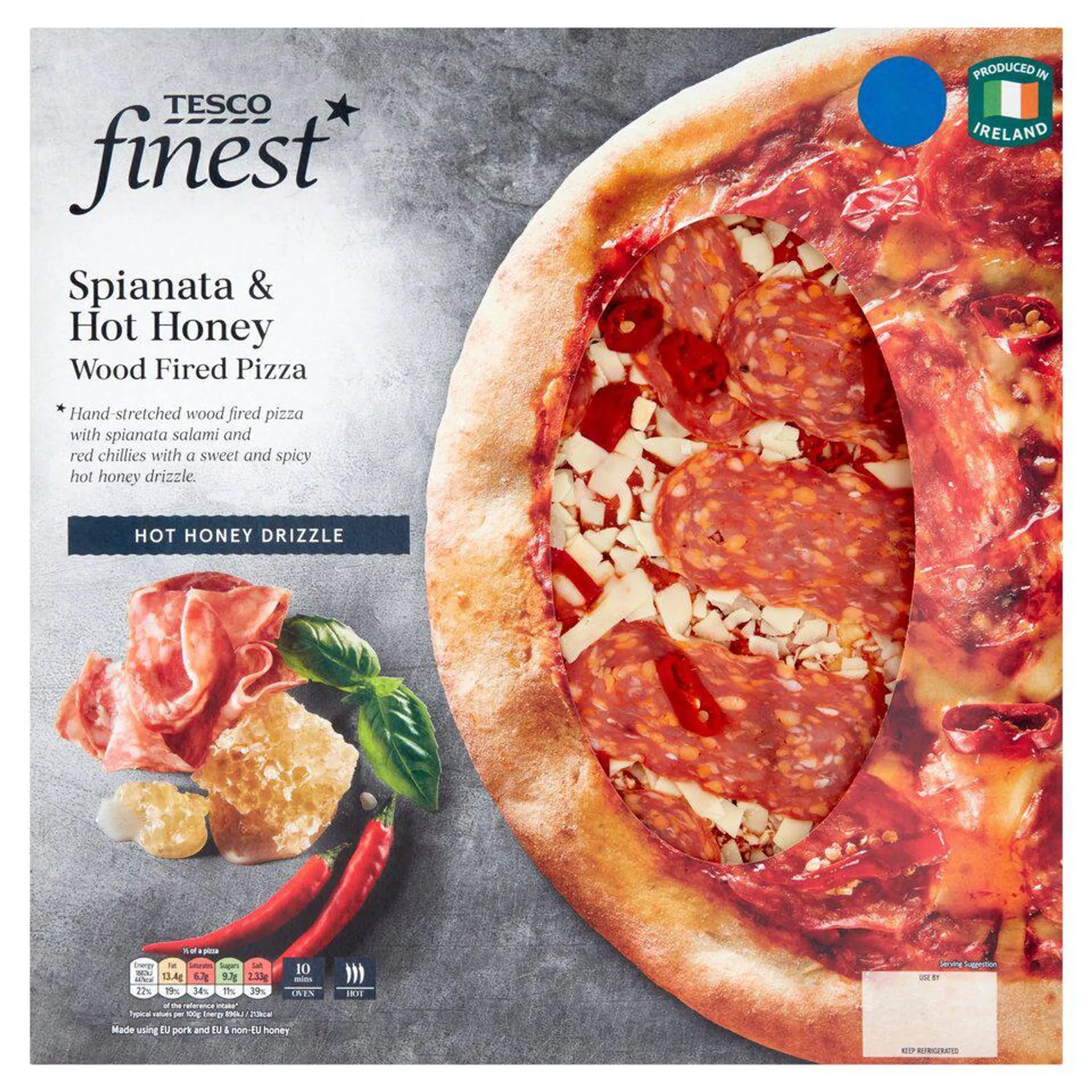 Tesco Finest Spianata And Hot Honey Wood Fired Pizza 465G