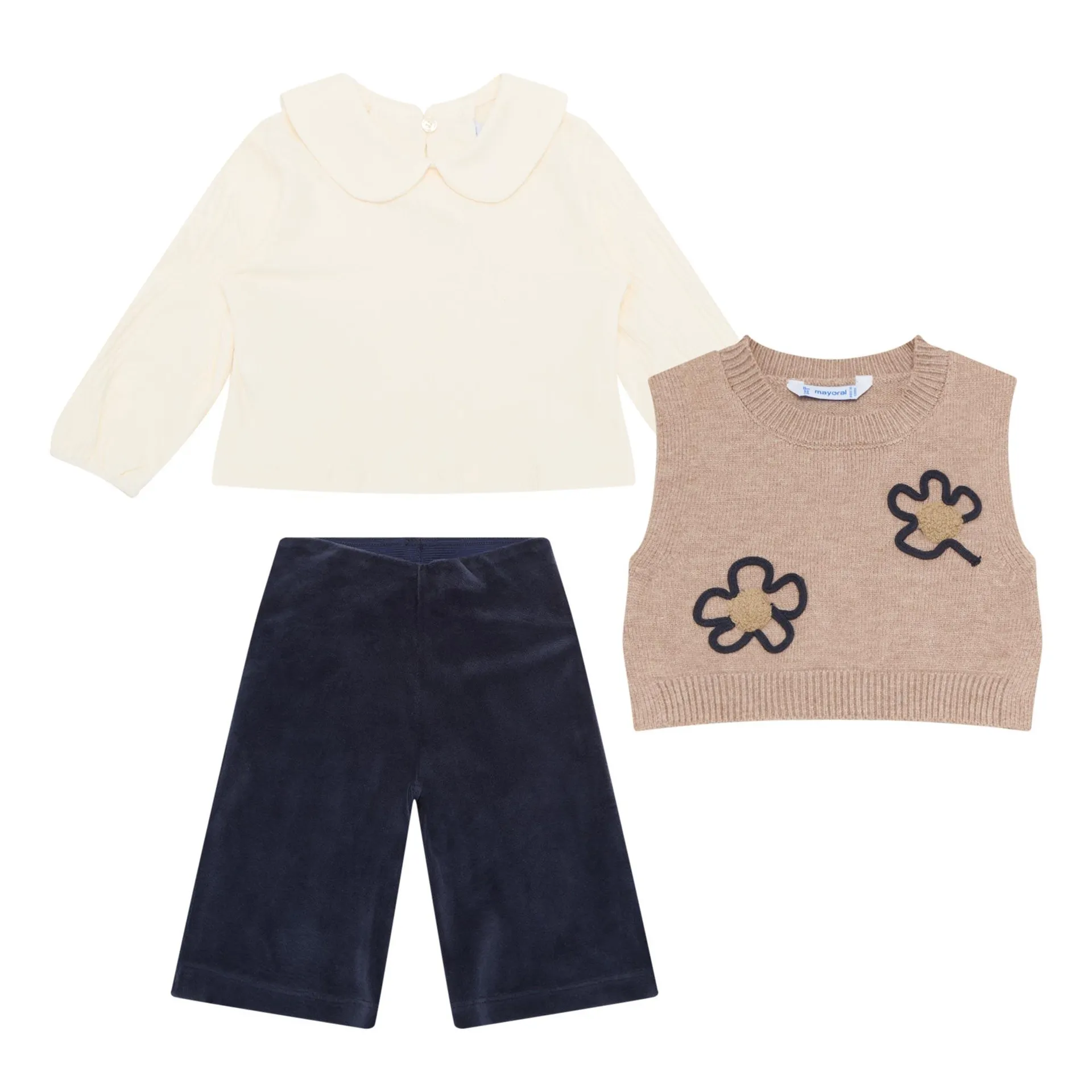 Knitted Sweater, Top & Velour Trousers Three-Piece Set