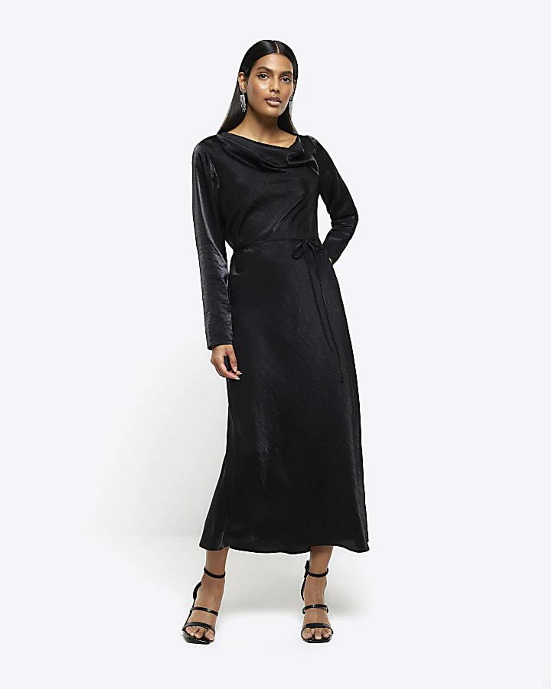 Black seam detail midi dress