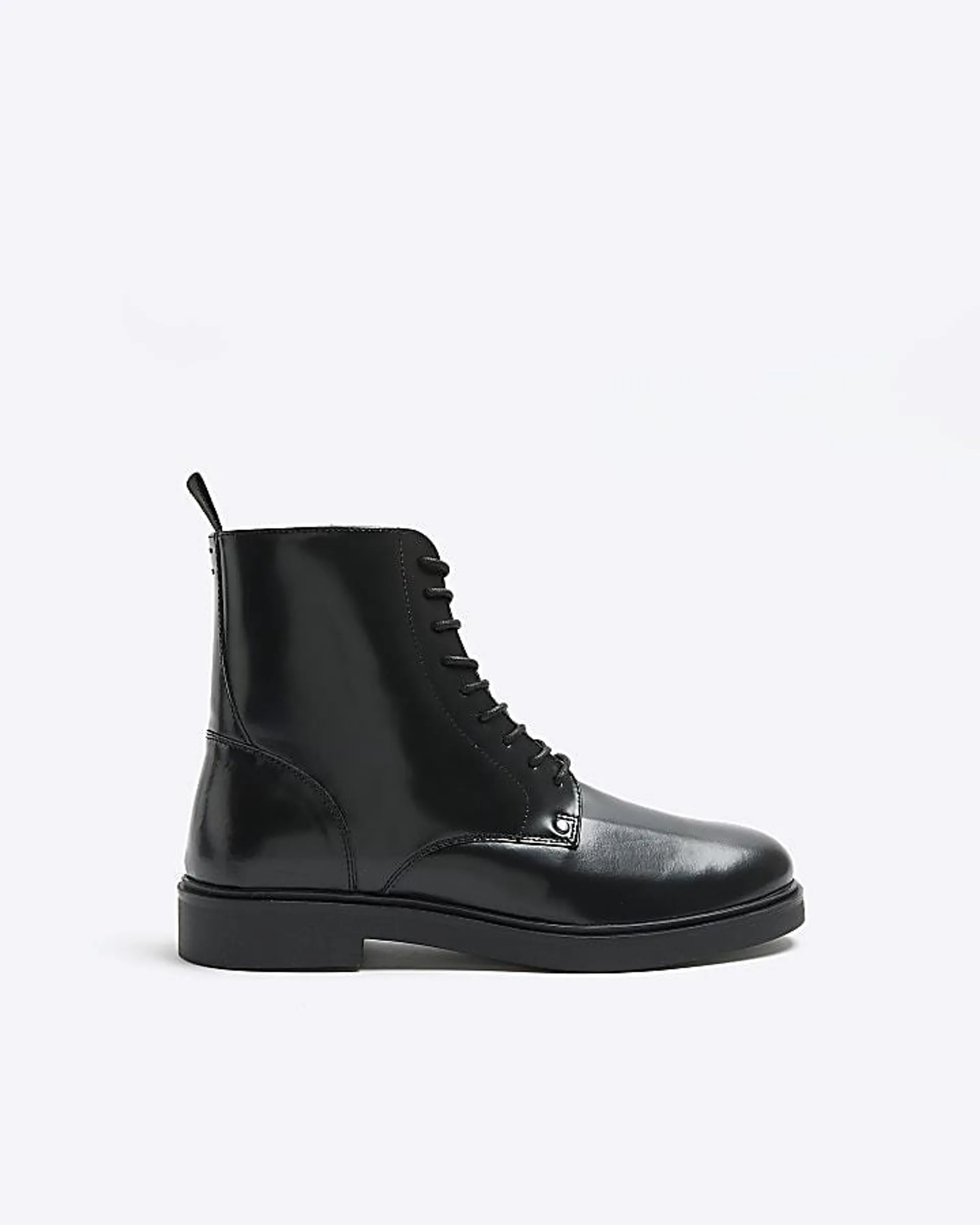 Black leather polished boots