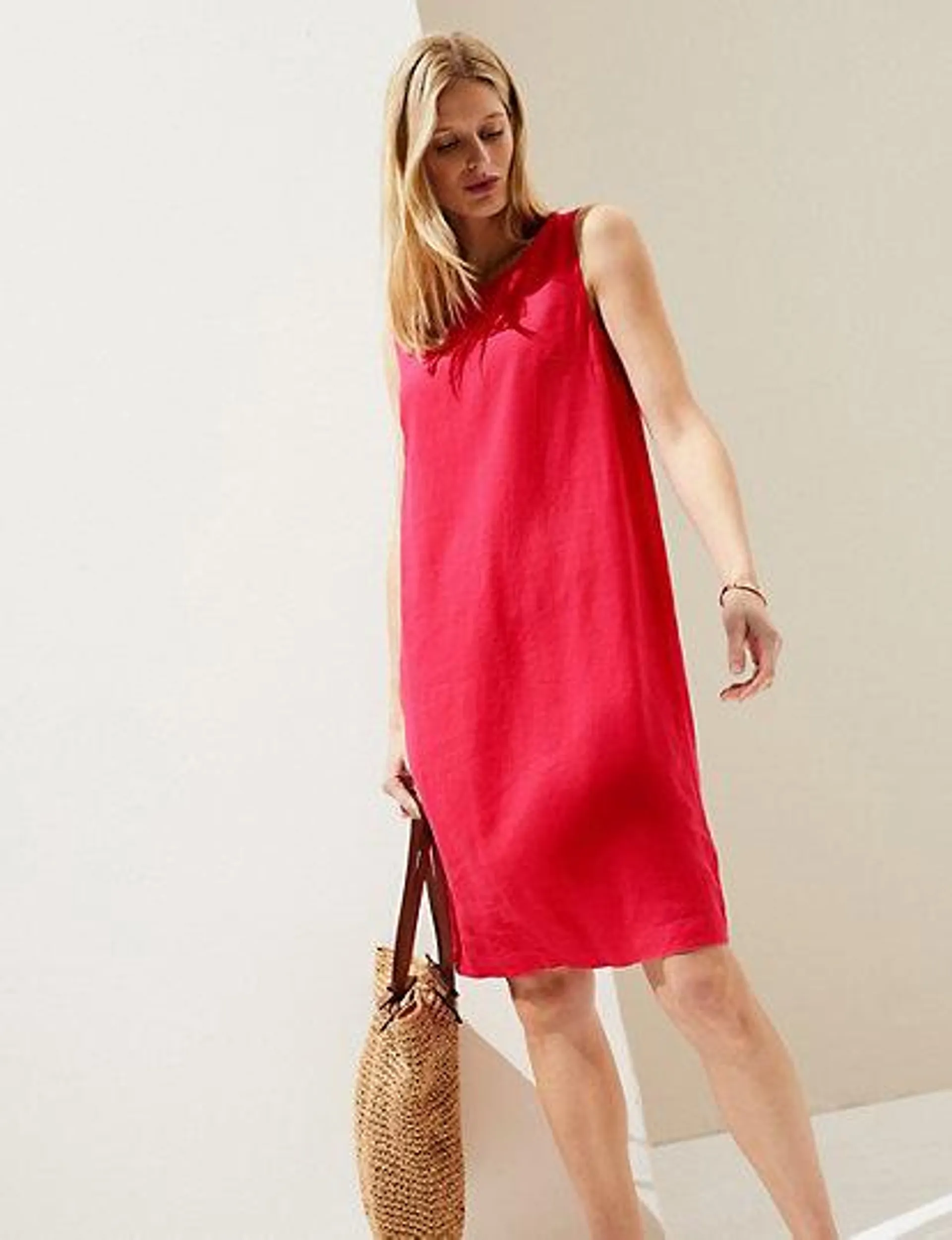 Linen Rich Knee Length Shift Dress