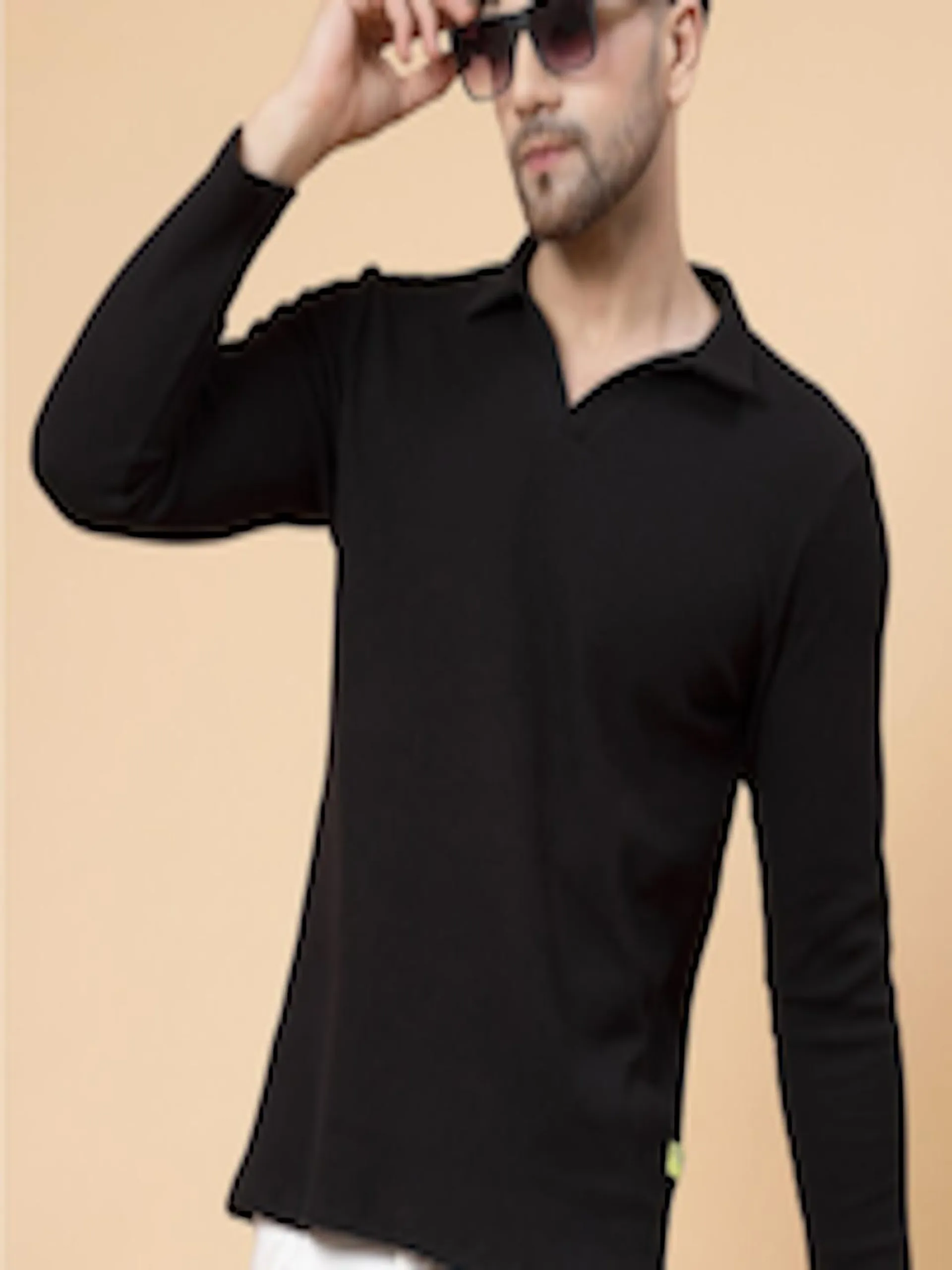 Polo Collar Long Sleeve Cotton T-shirt