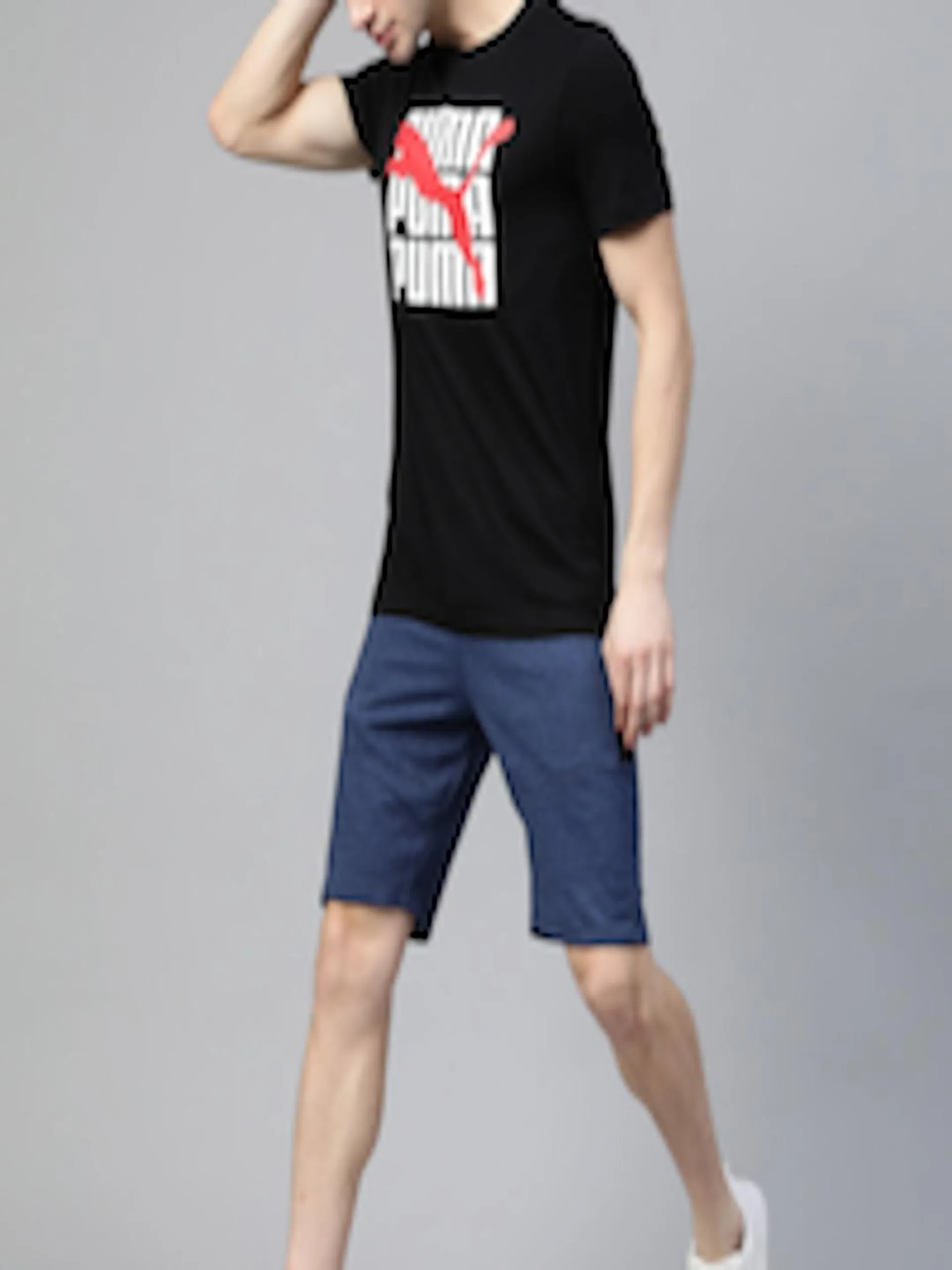 Men Black Graphic 17 Brand Logo Printed Slim Fit T-shirt