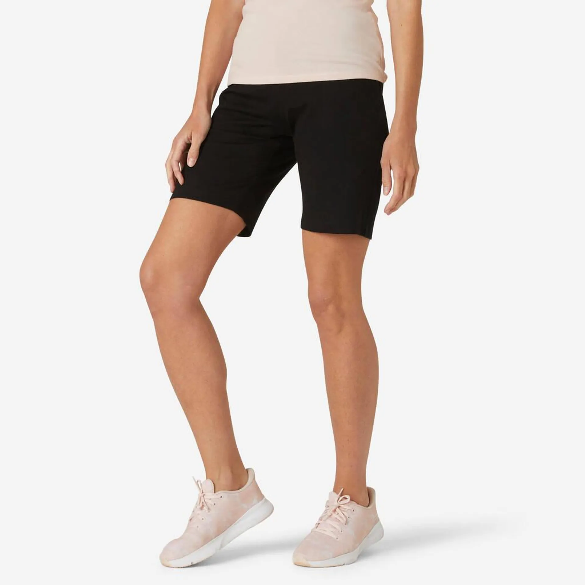 Women's Straight-Cut Fitness Shorts with Pockets 500 - Black