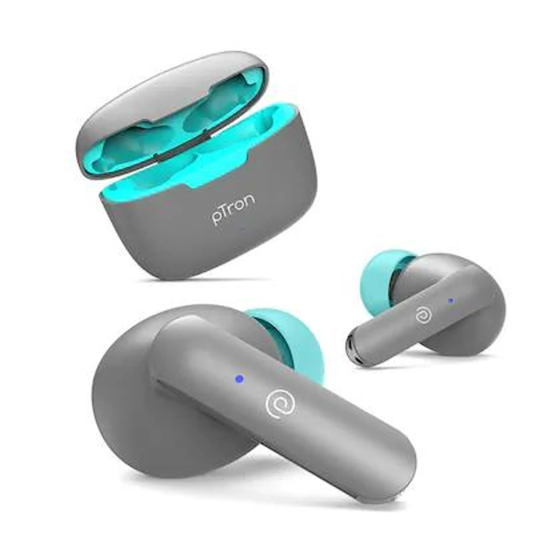 pTron Bassbuds Duo TWS Earbuds with Clear Calls, Immersive Stereo Audio & 32H Playtime (Grey)