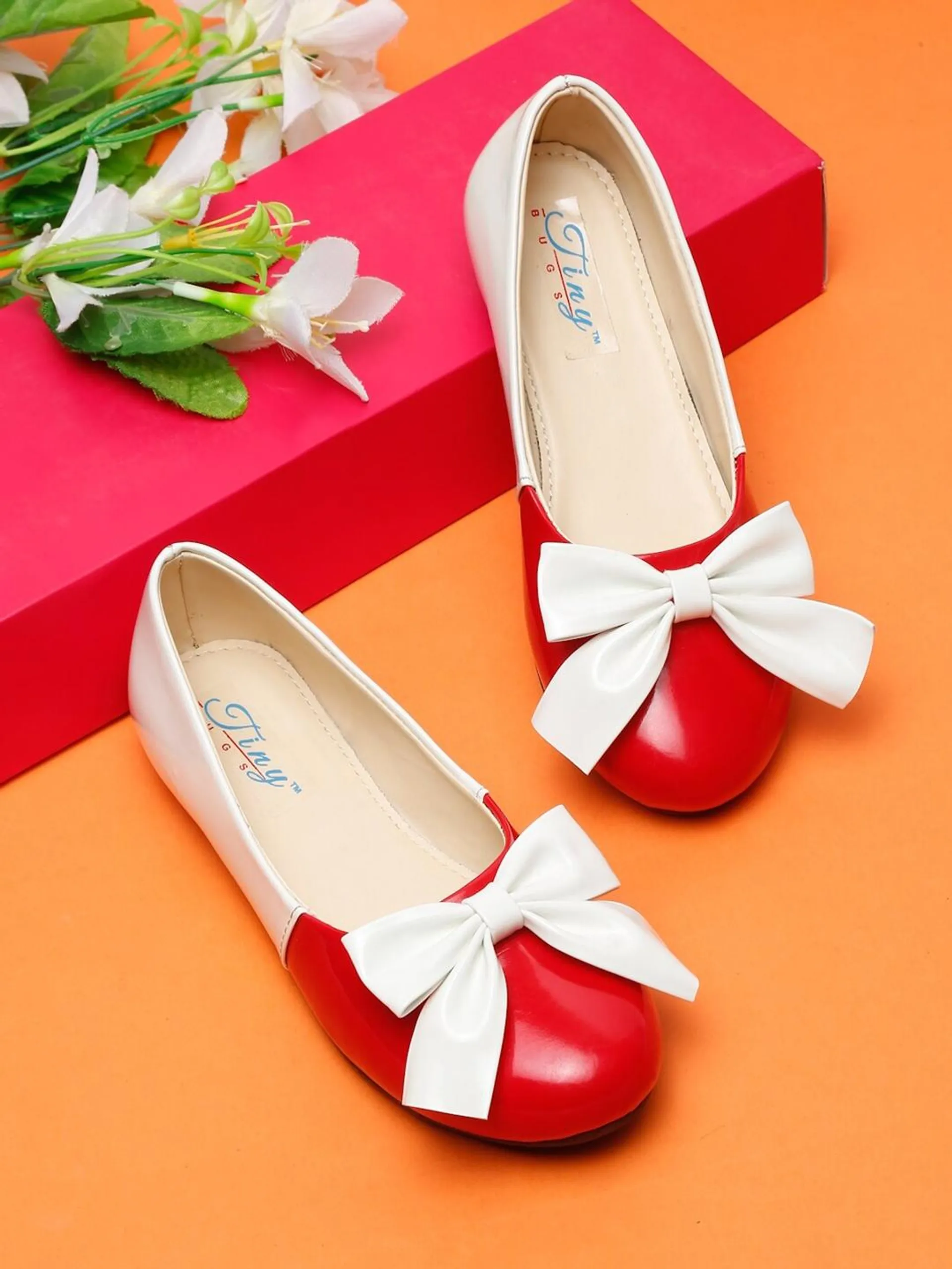 Girls Colourblocked Round Toe Bow Detail Ballerinas