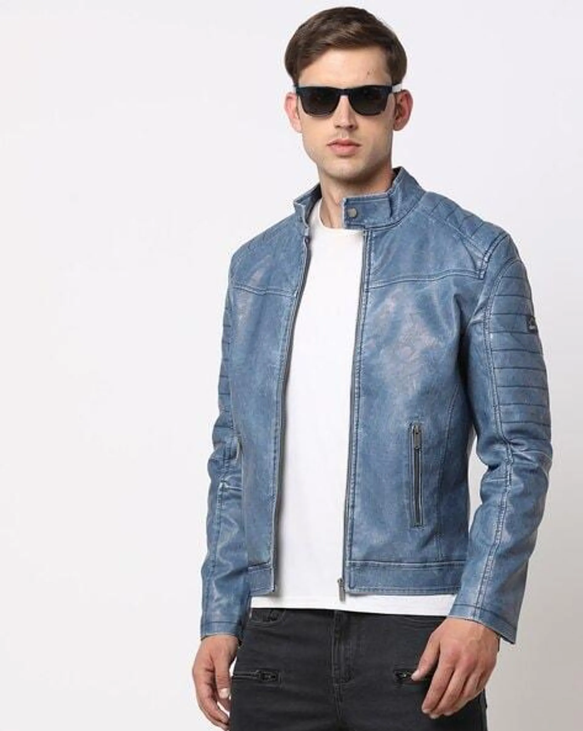 Men Regular Fit Biker Jacket