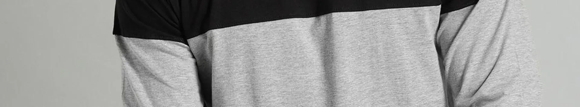 Men Grey Melange & Black Colourblocked T-shirt