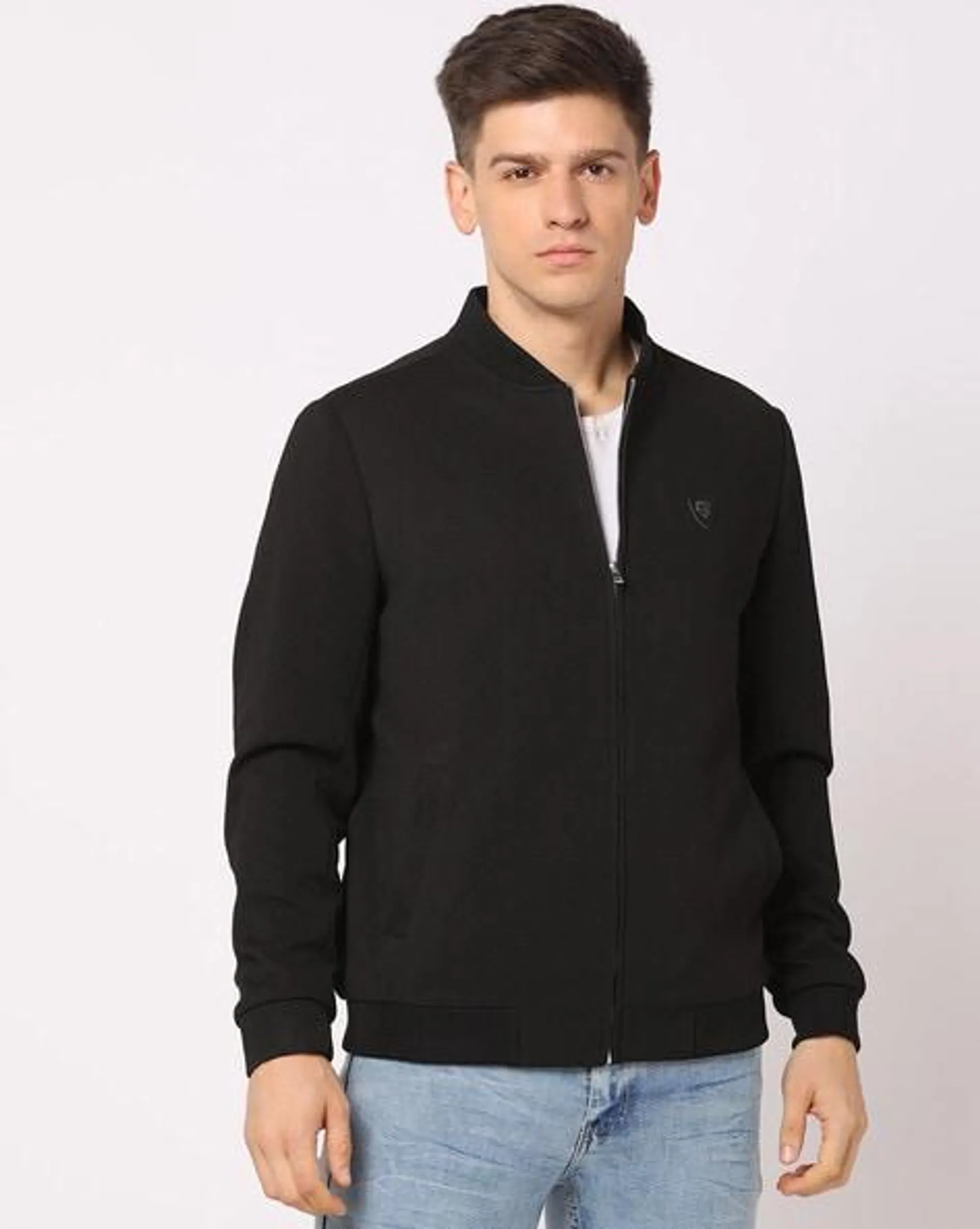 Zip-Front Bomber Jacket with Placement Logo