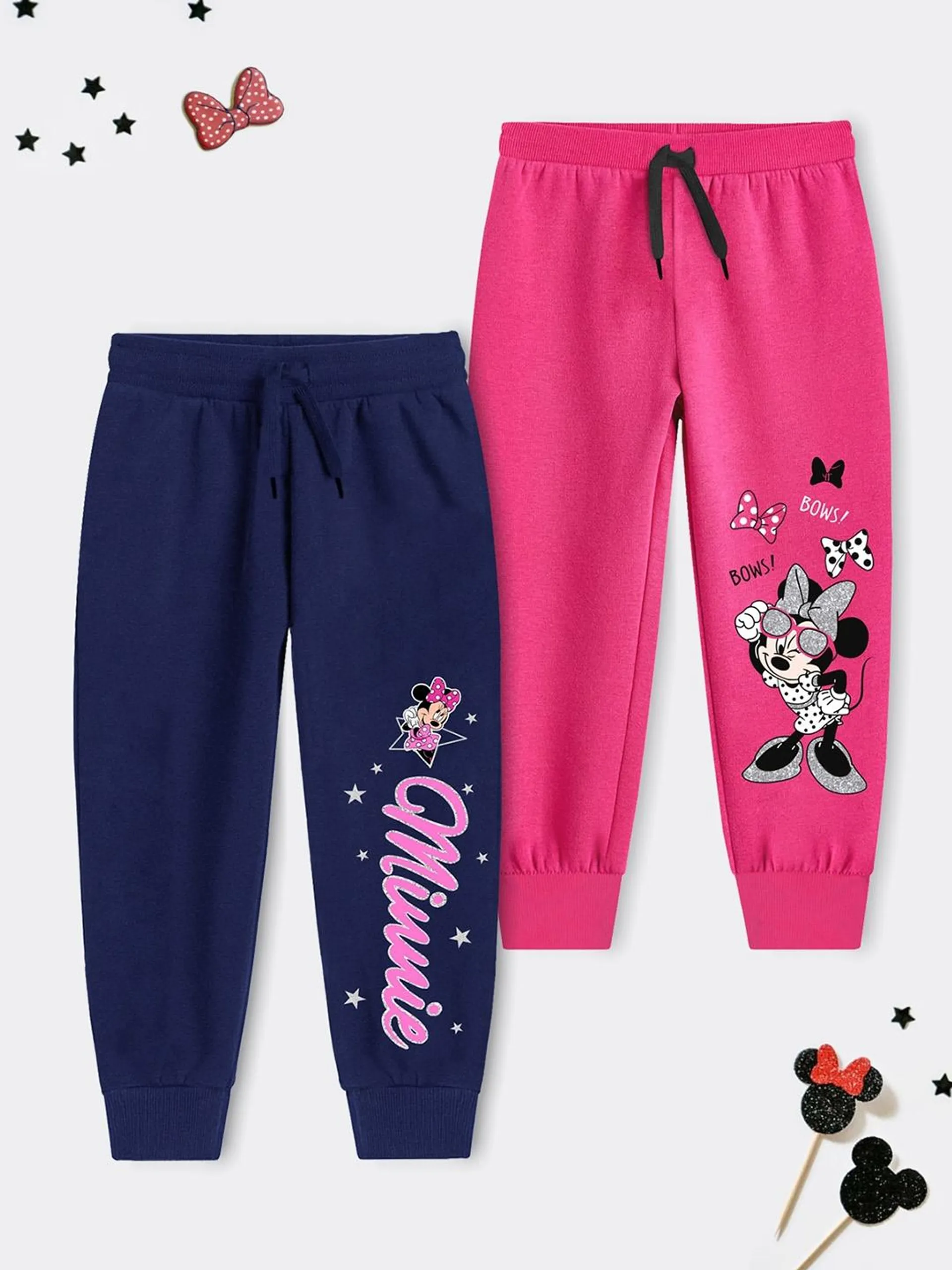 Girls Pack Of 2 Minnie Mouse Printed Cotton Joggers