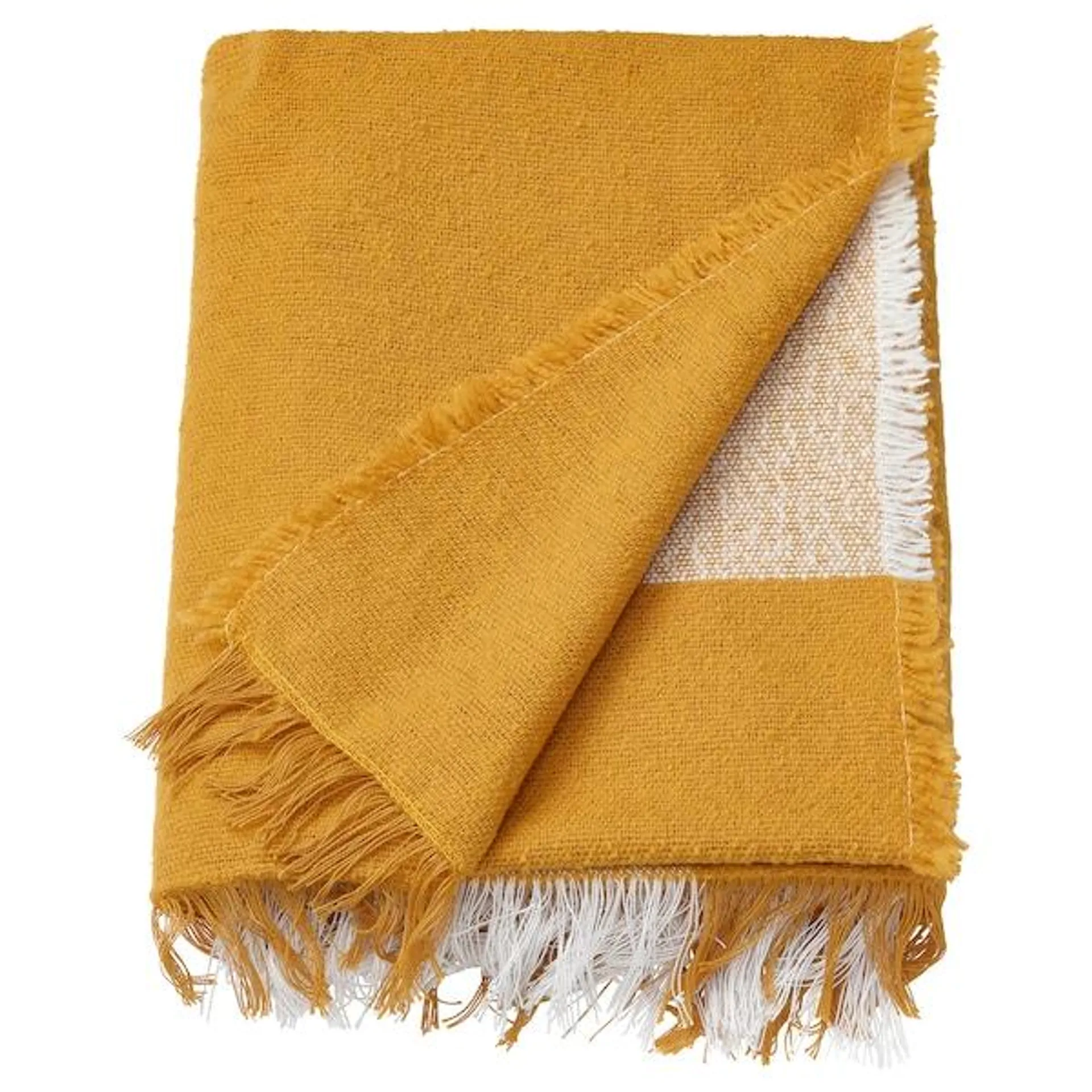 Throw, dark yellow/off-white,