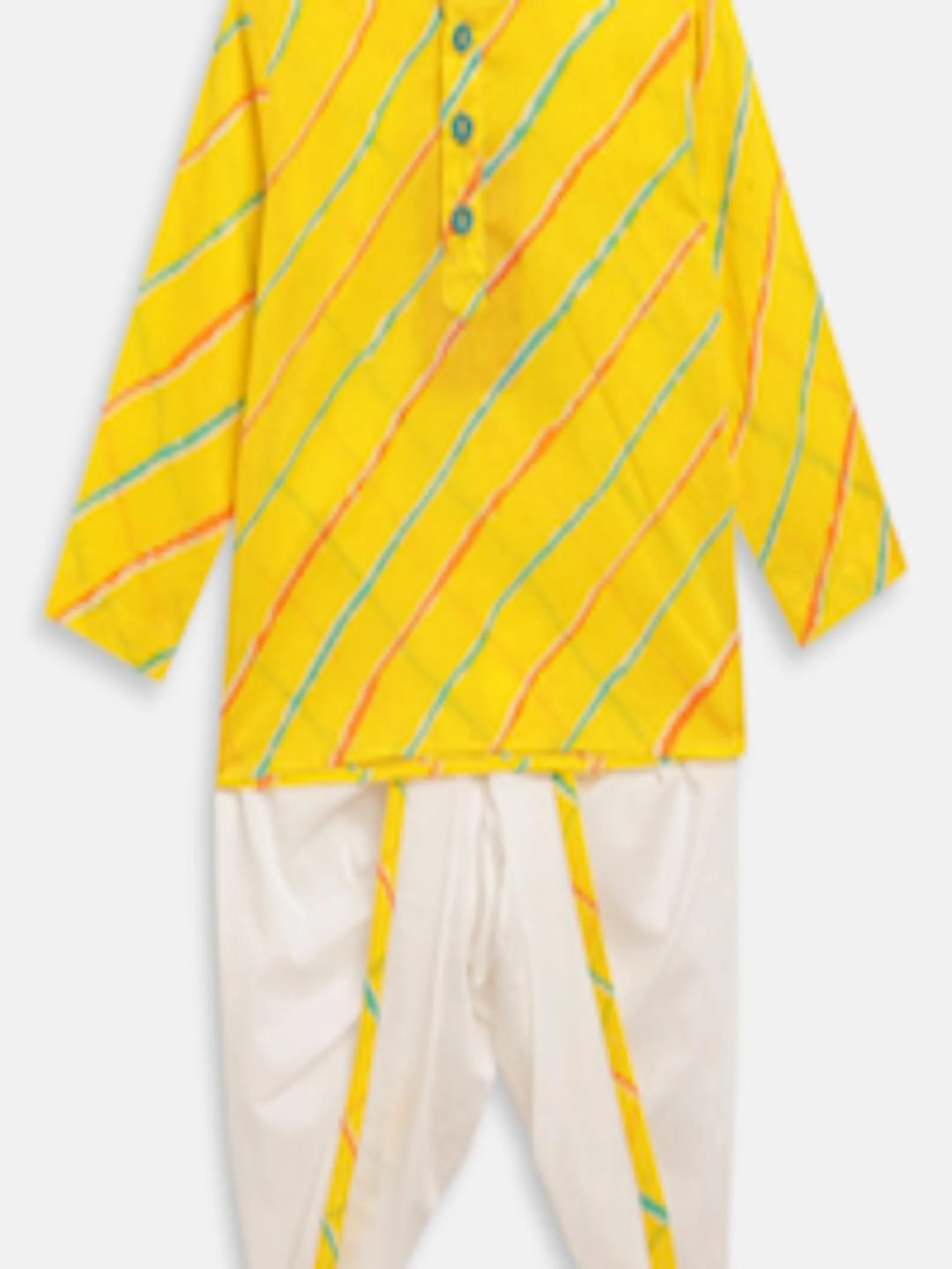 Boys Yellow Leheriya Printed Pure Cotton Kurta with Dhoti Pants