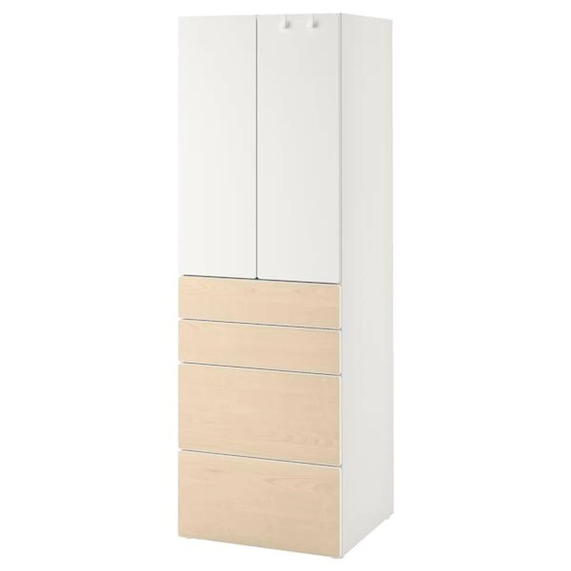 Wardrobe, white/birch with 4 drawers,