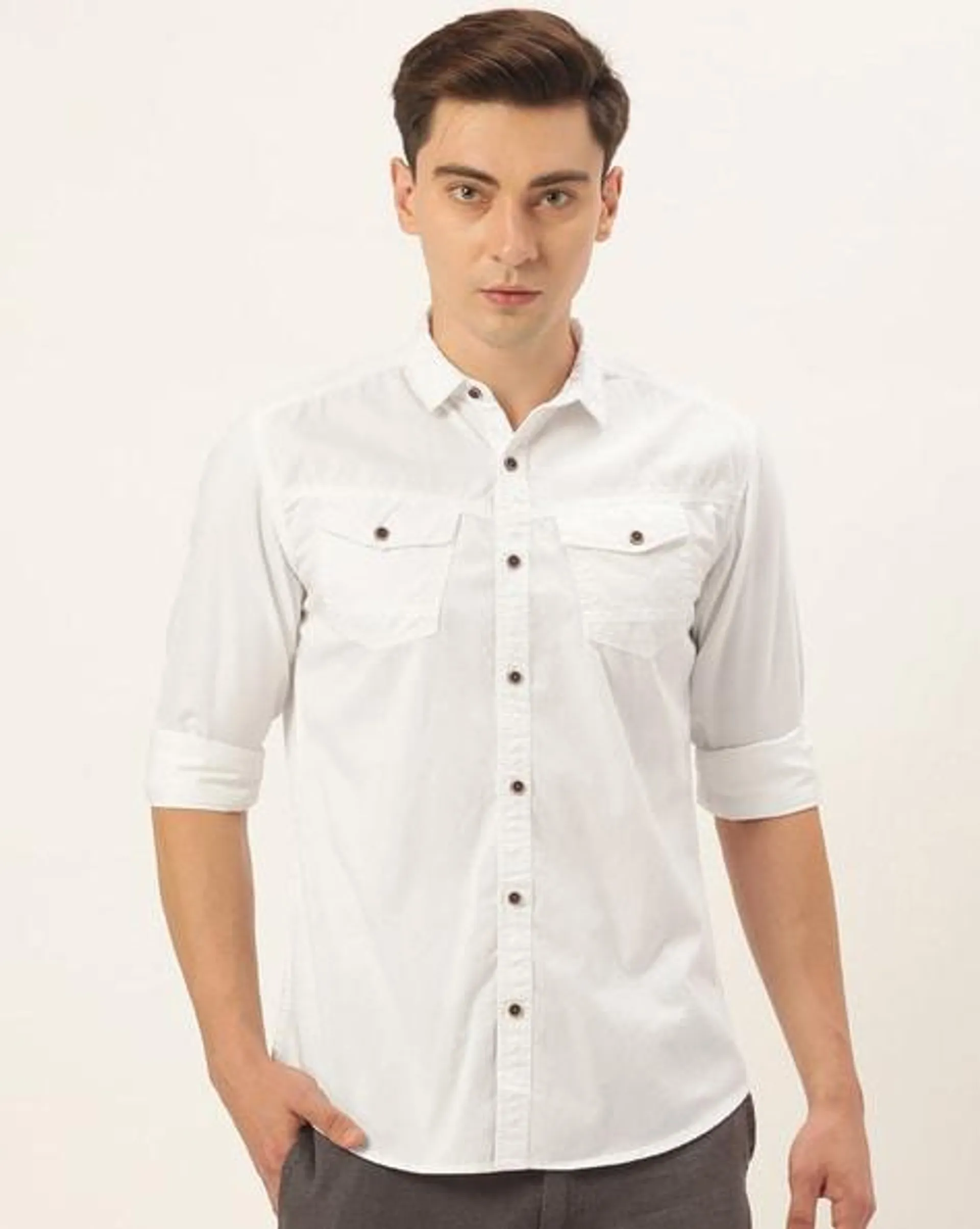 Solid Slim Fit Shirt with Flap Pockets