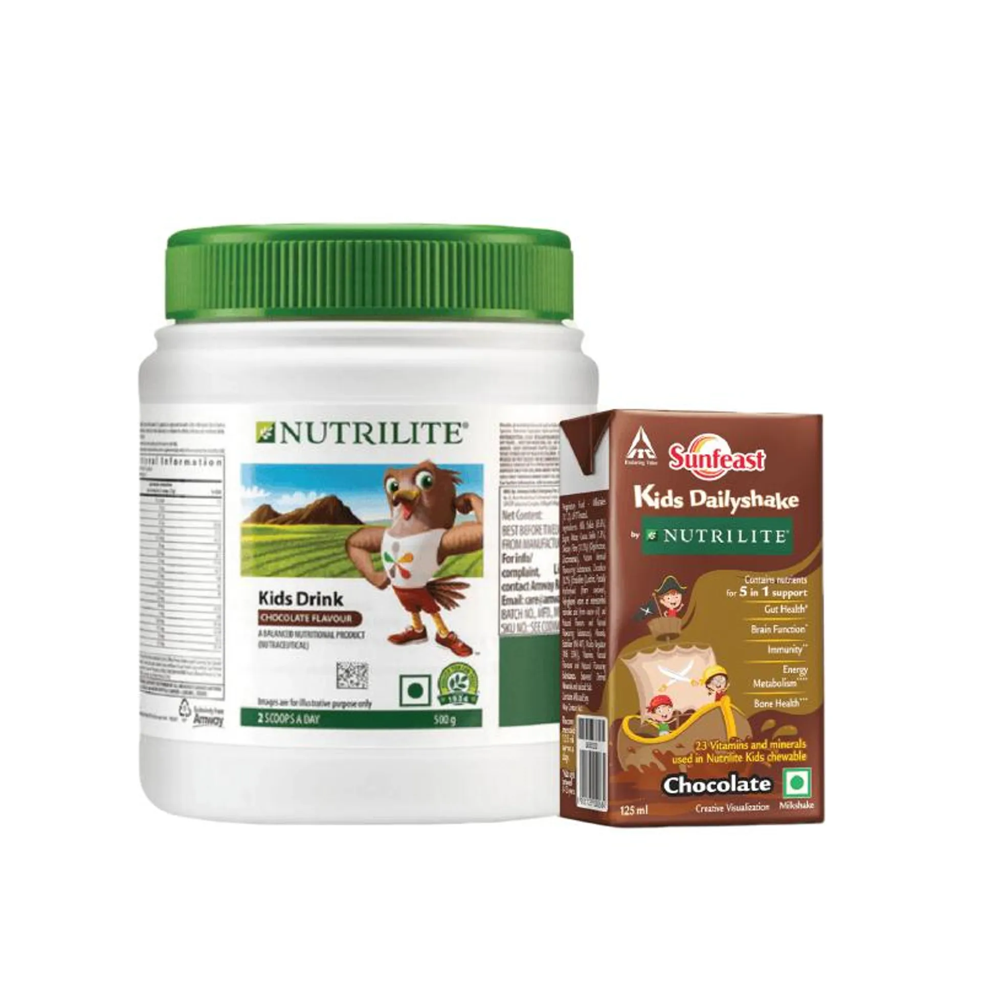 Nutrilite Kids Drink Chocolate Flavour 500g & pack of 12 ITC Sunfeast Kids Dailyshake by Nutrilite