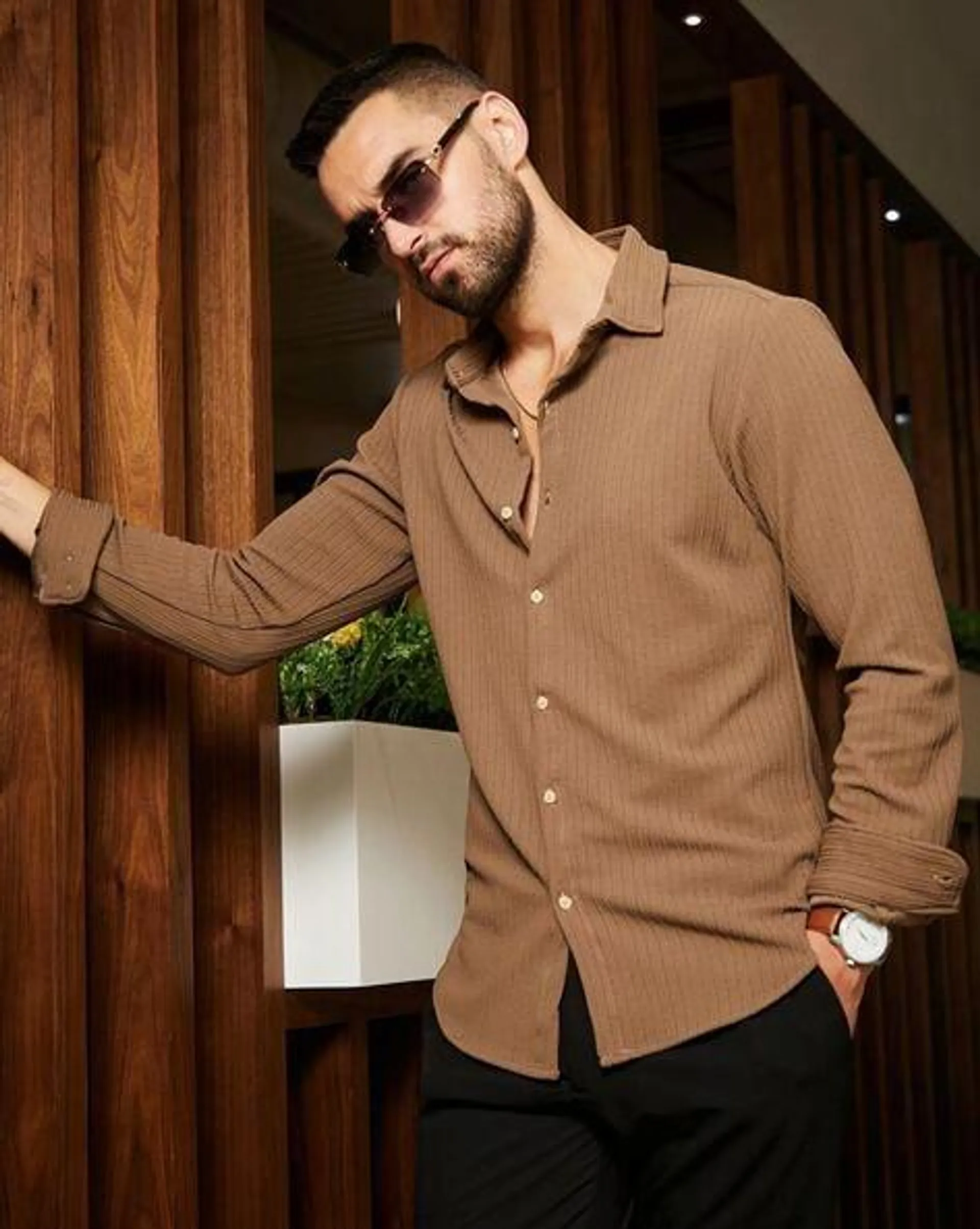 Men Ribbed Regular Fit Shirt