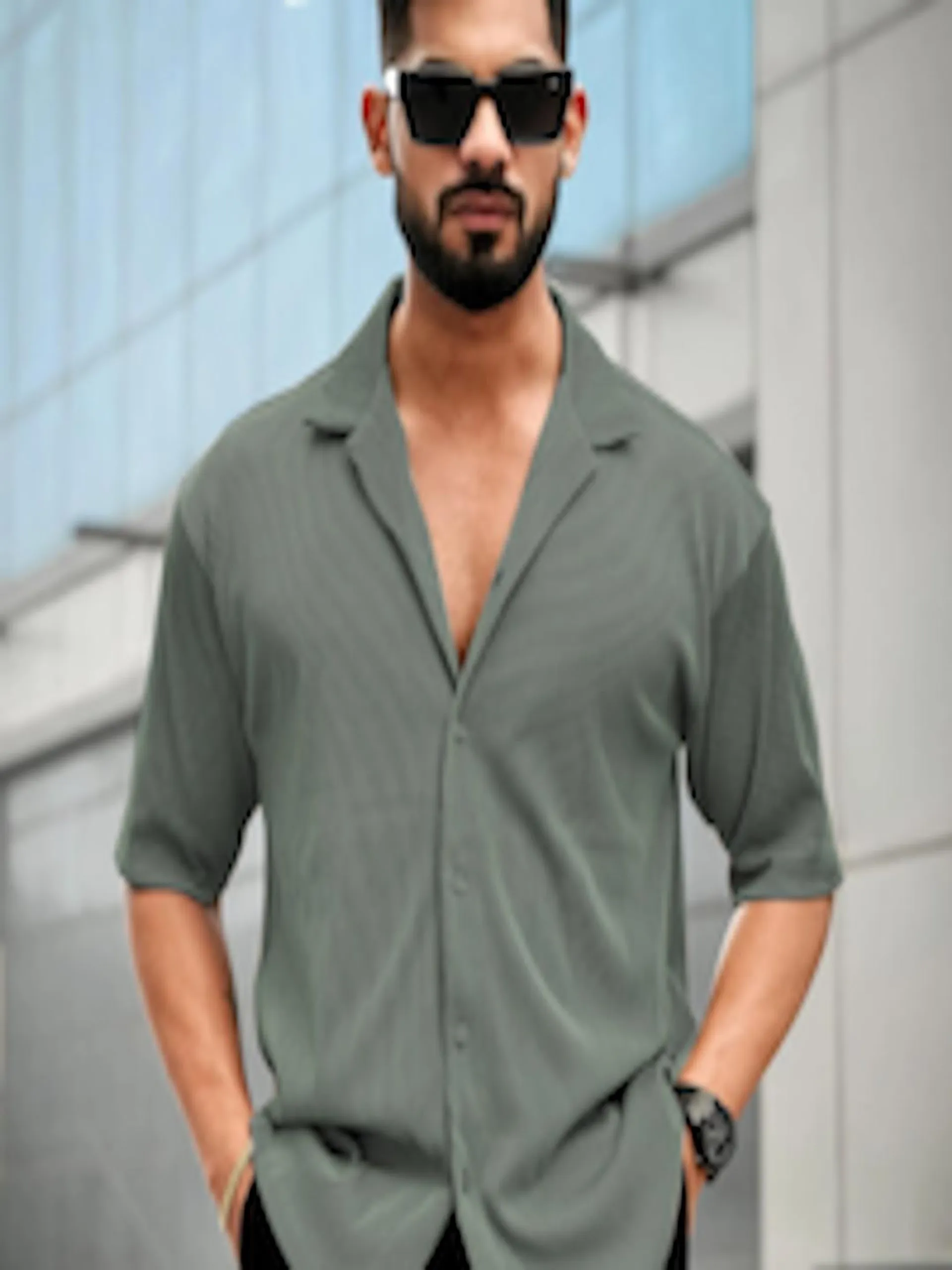 Men V-Neck PU Coated Pocket T-shirt