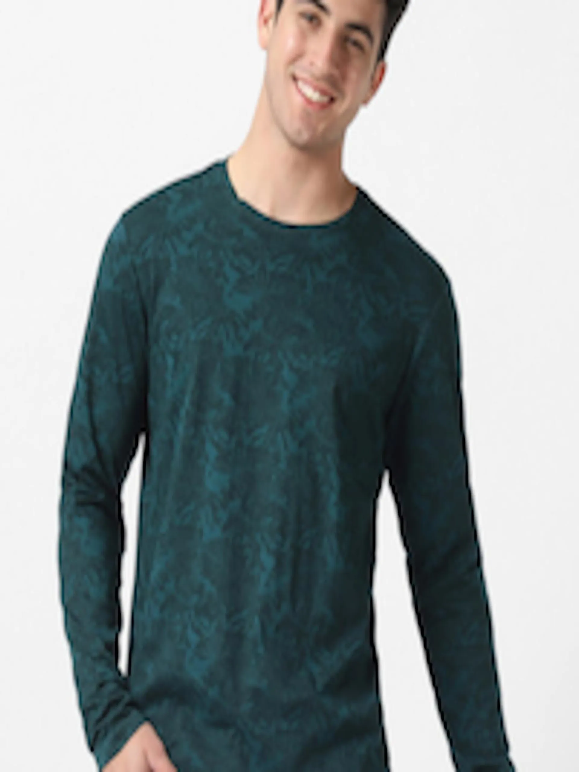 Men Teal Green Slim Fit Tropical Printed Pure Cotton T-shirt