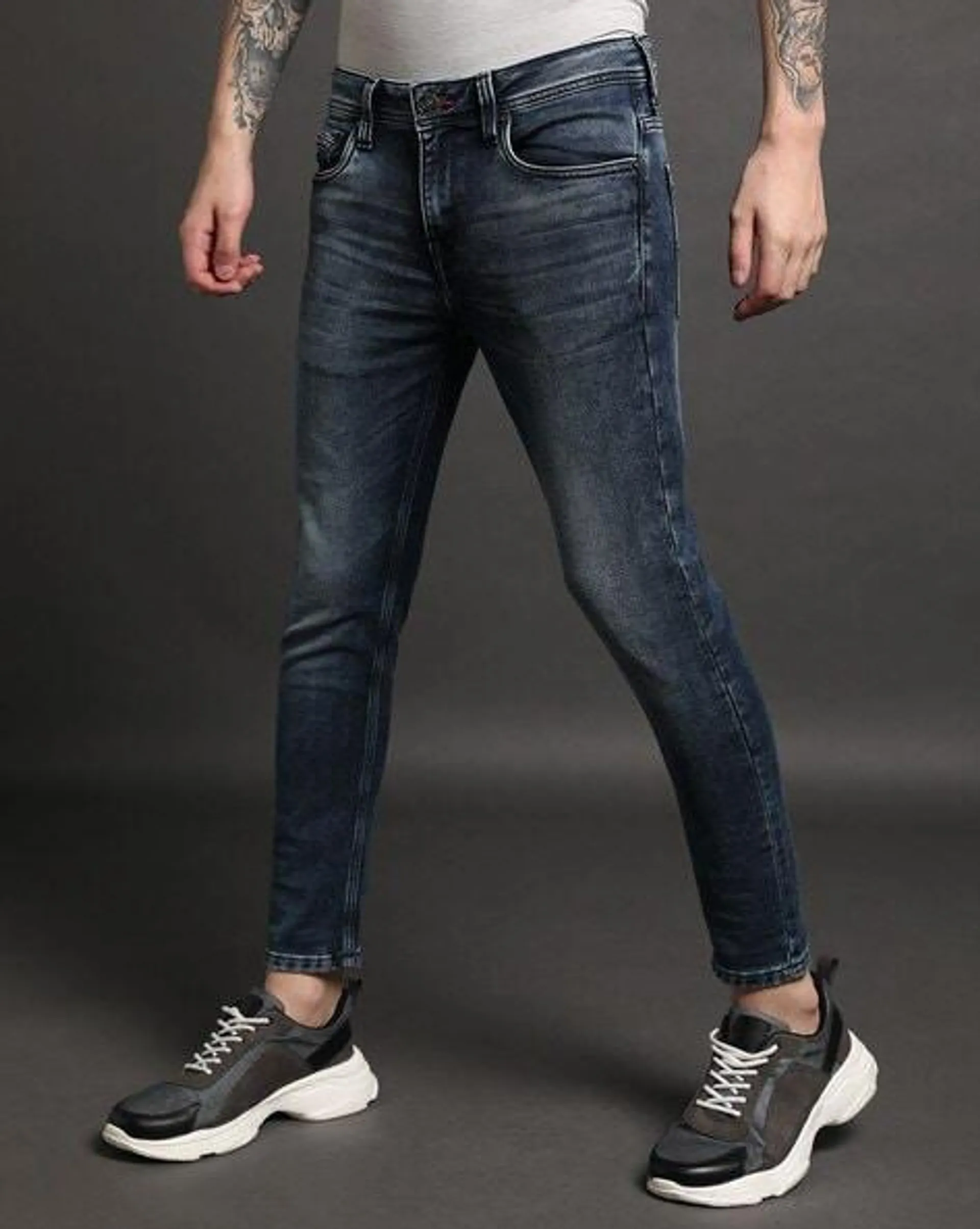 Men Artie Mid-Wash Cropped Slim LC14 Jeans