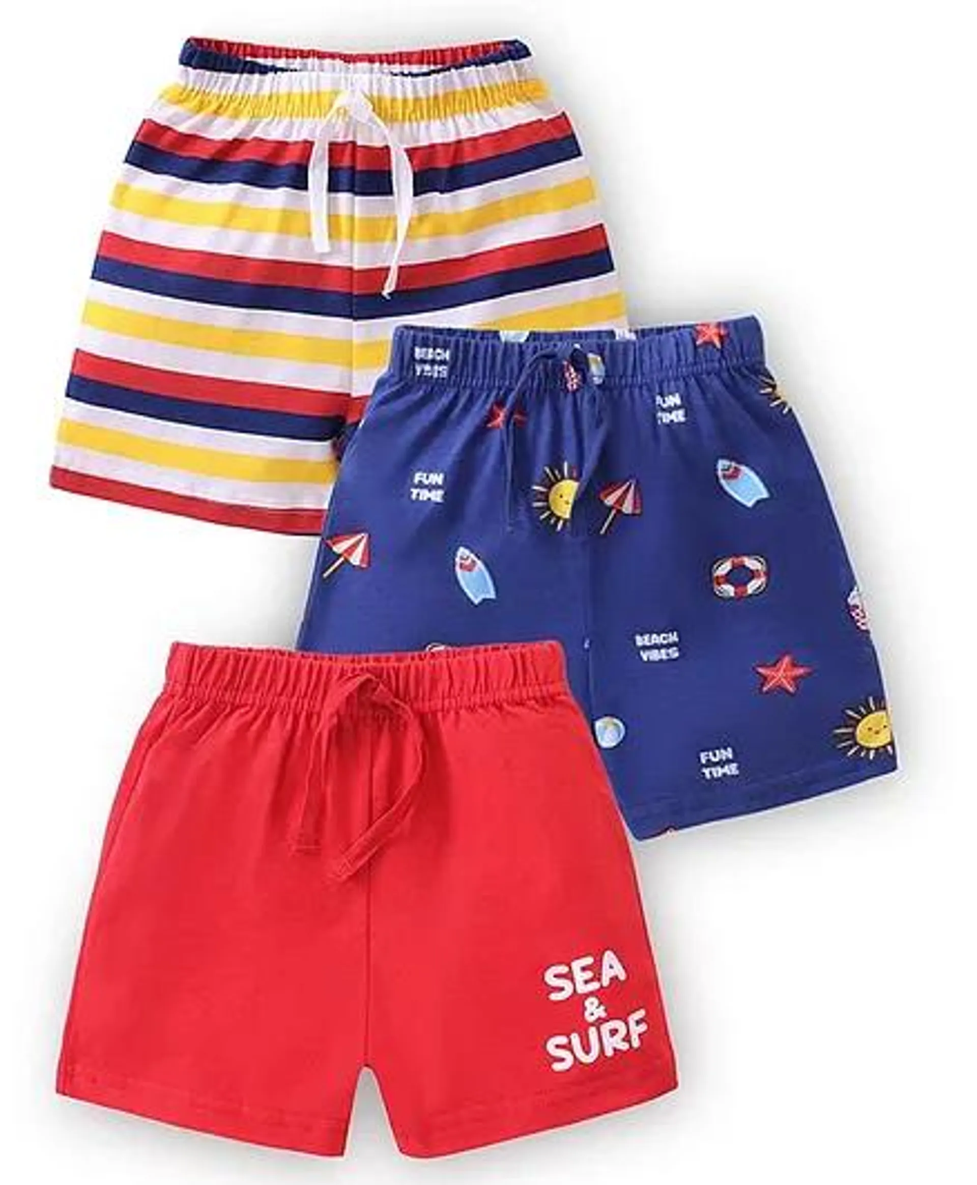 Babyhug Cotton Knit Shorts Surfboard Print Pack of 3 - Multicolour