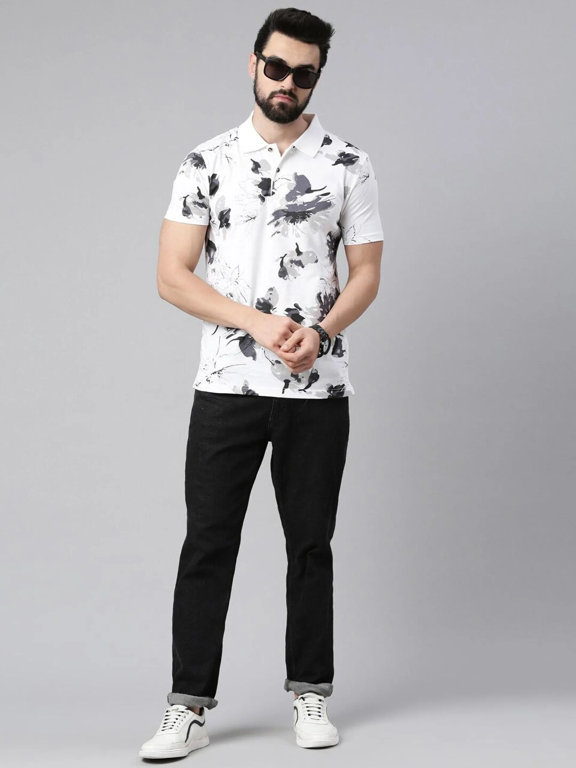 Men Printed Polo Collar Pure Cotton T-shirt