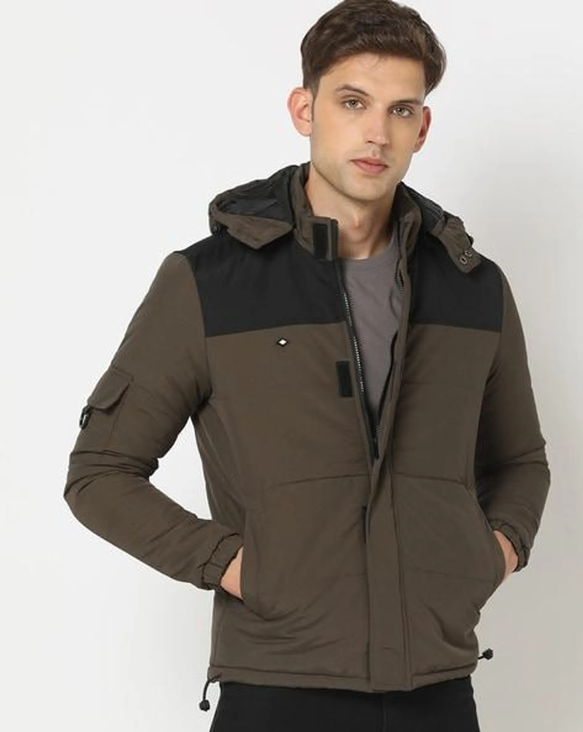 Men Regular Fit Hooded Jacket