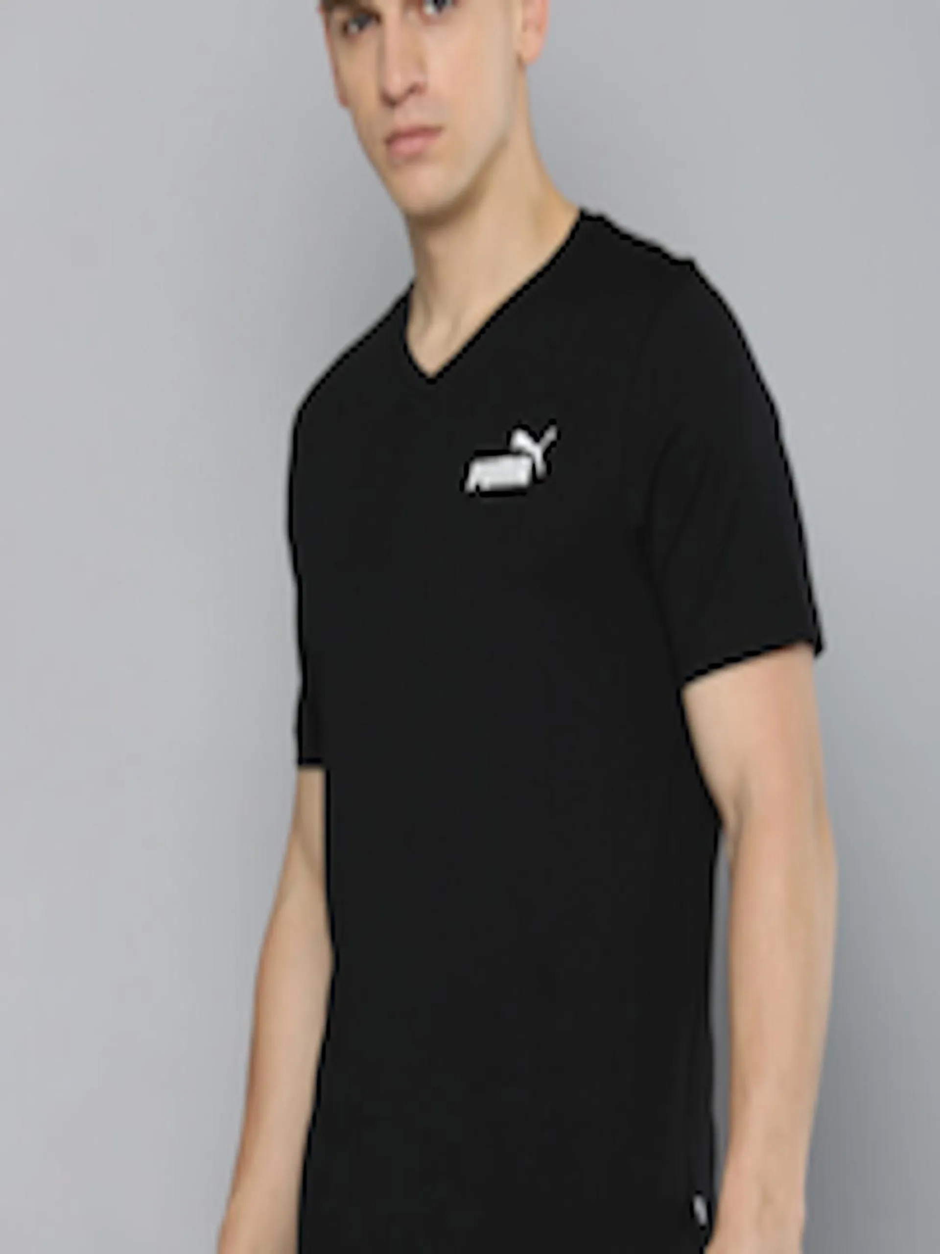 Men Brand Logo Printed ESS V-Neck Pure Cotton T-shirt