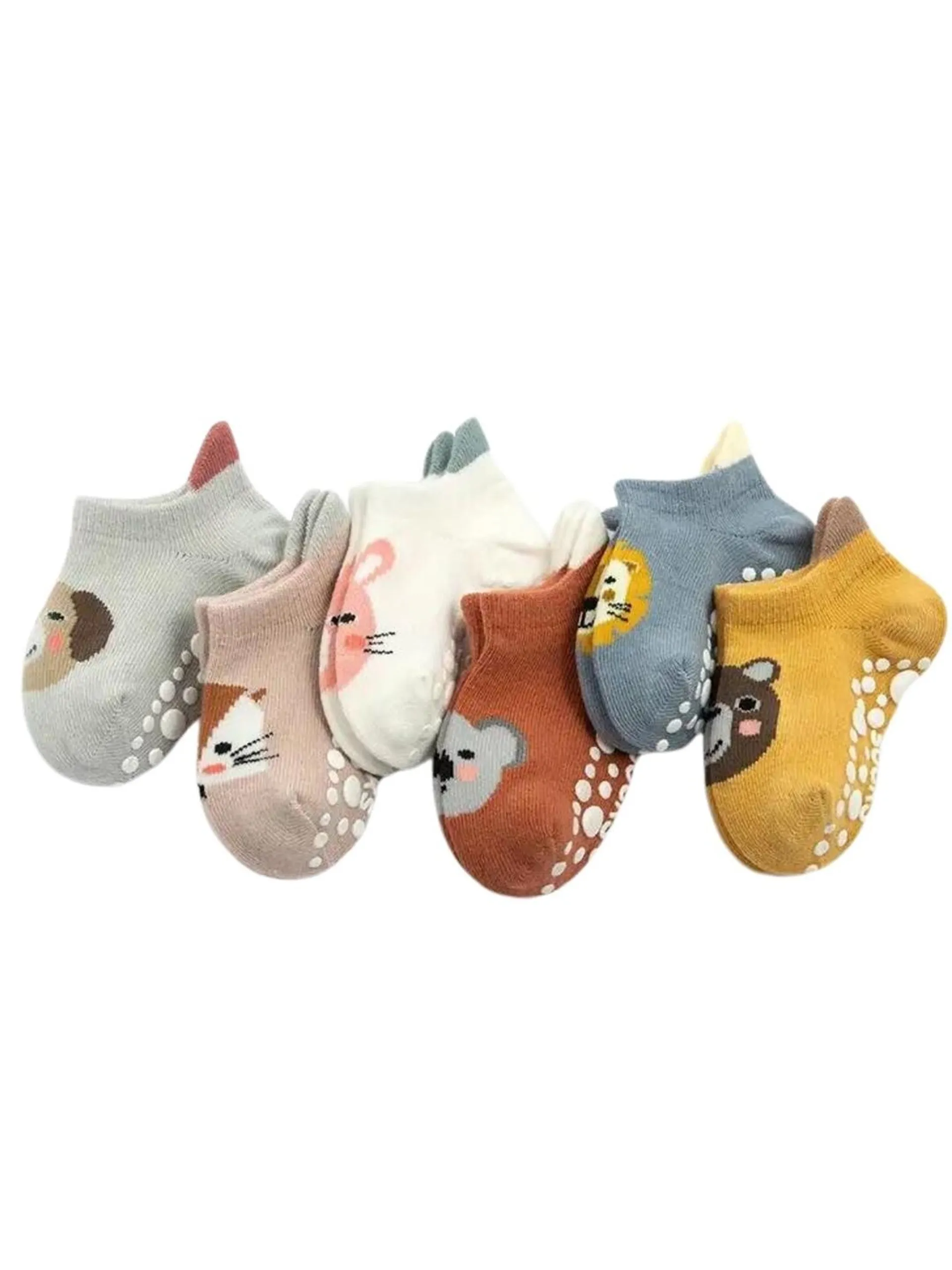 Infants Pack Of 6 Patterned Anti-Skid Ankle-Length Socks