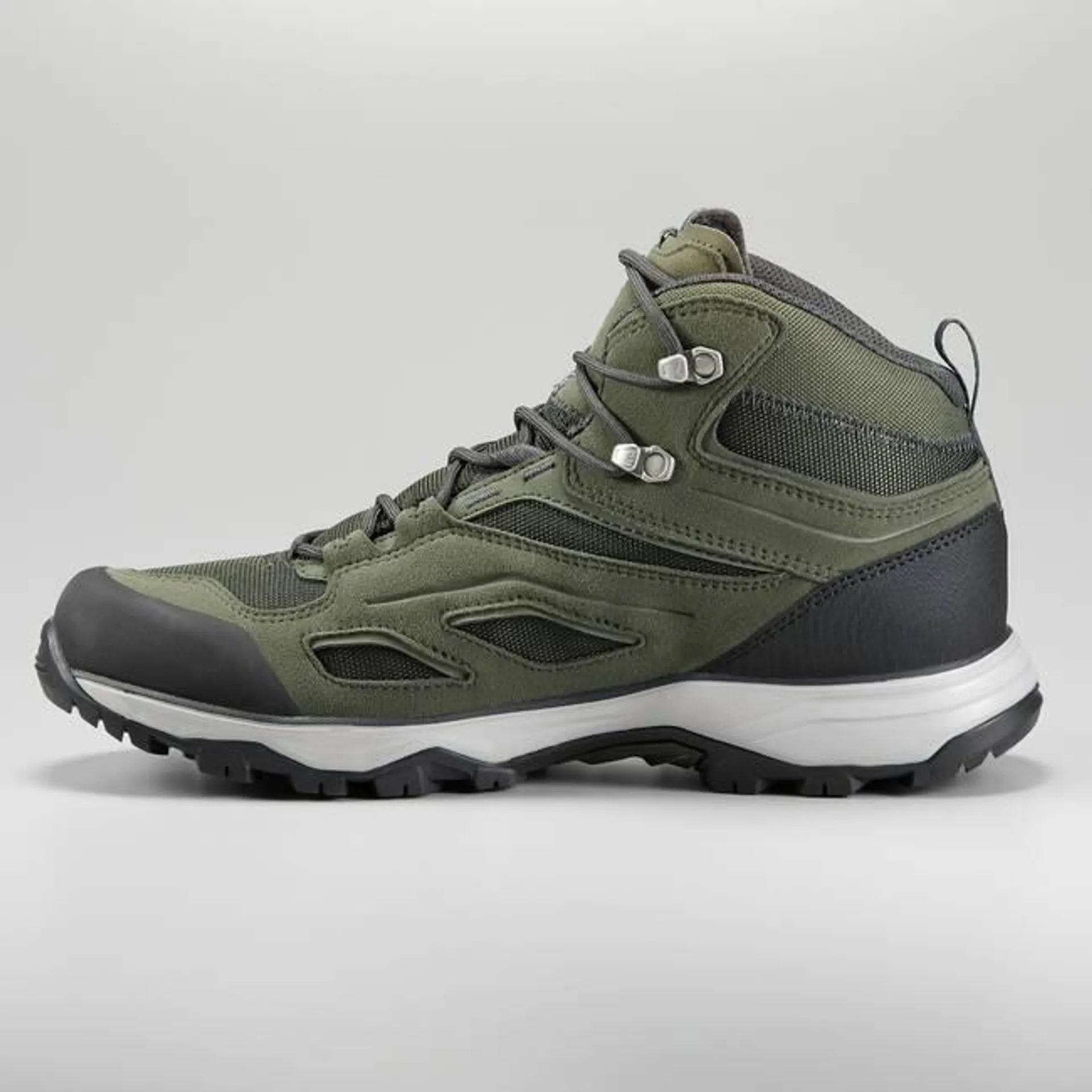 Men Mid Ankle Waterproof Hiking Shoes with Non-Slip Outsole Khaki - MH100