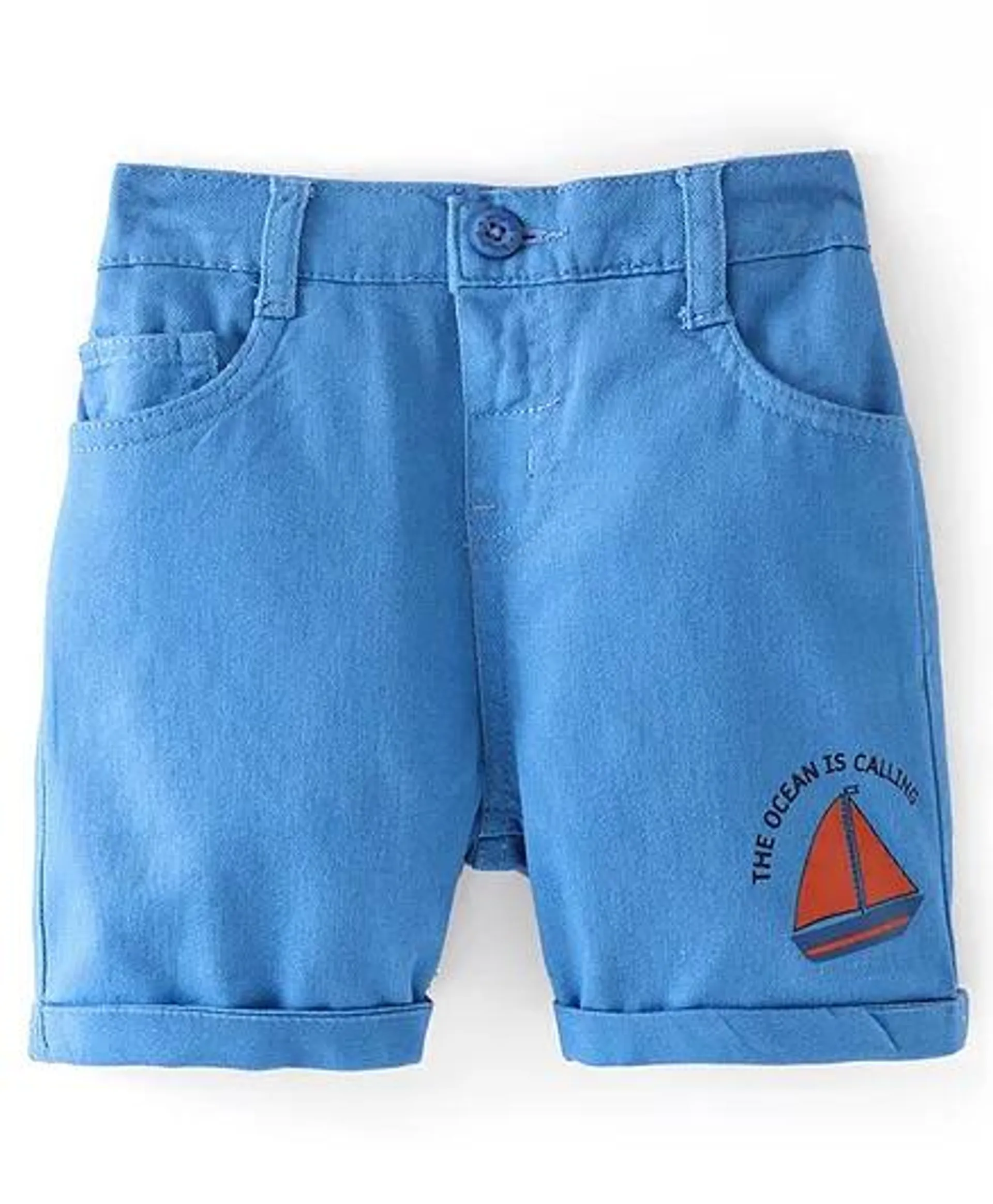 Babyhug Twill Mid Thigh Shorts Boat Print - Blue