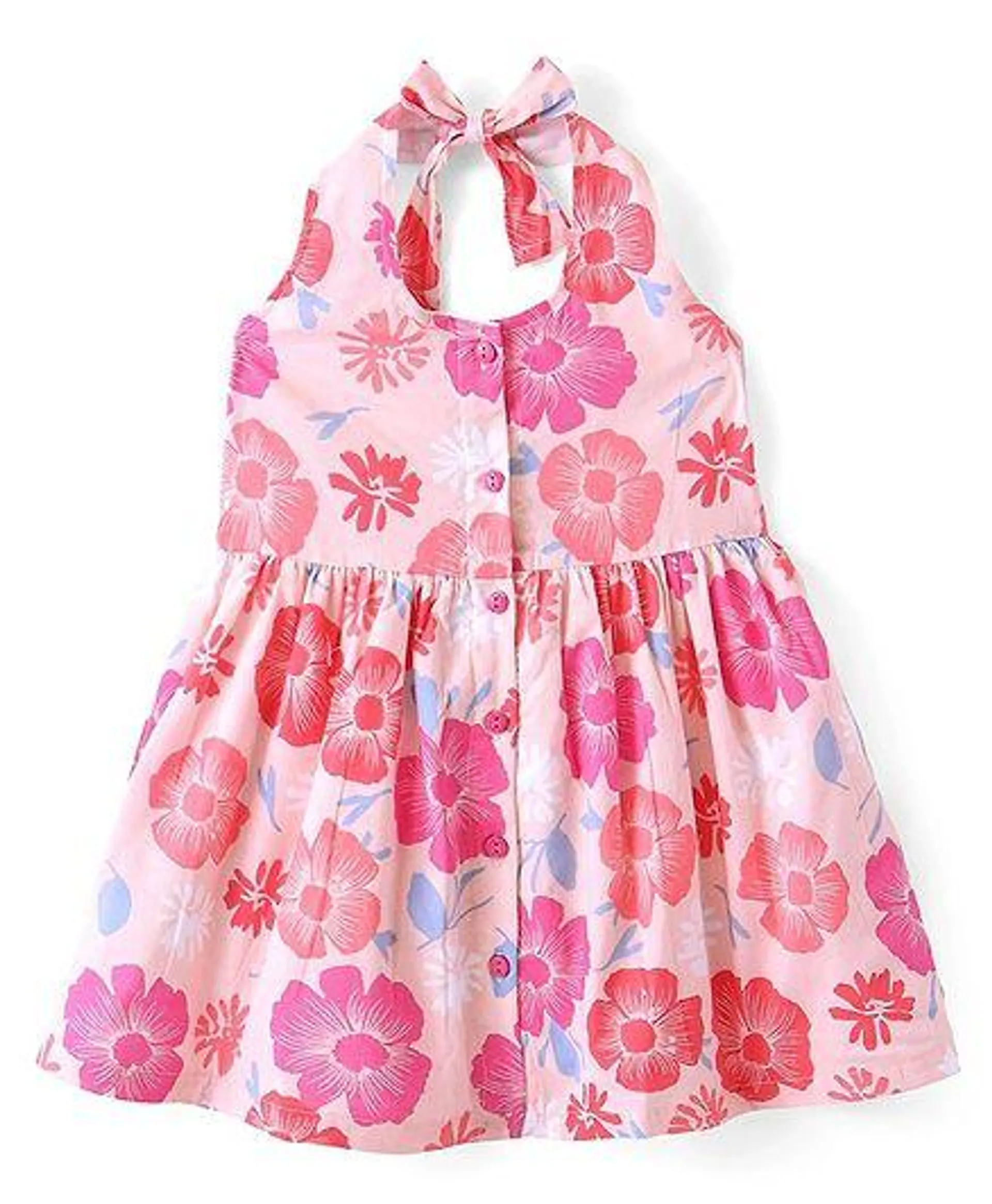 Babyhug Cambric Woven Sleeveless Floral Printed Frock - Pink