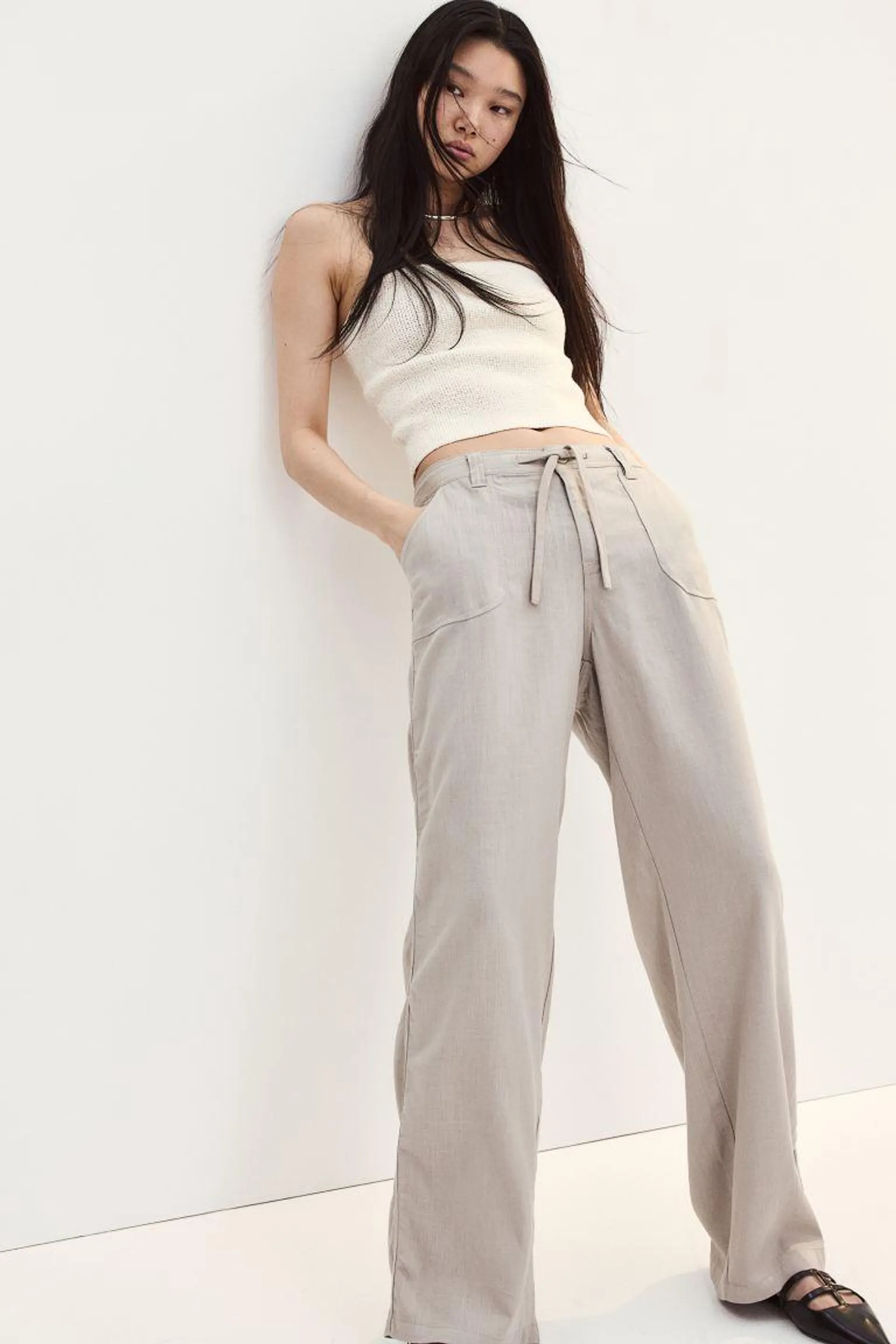 Linen-blend straight trousers