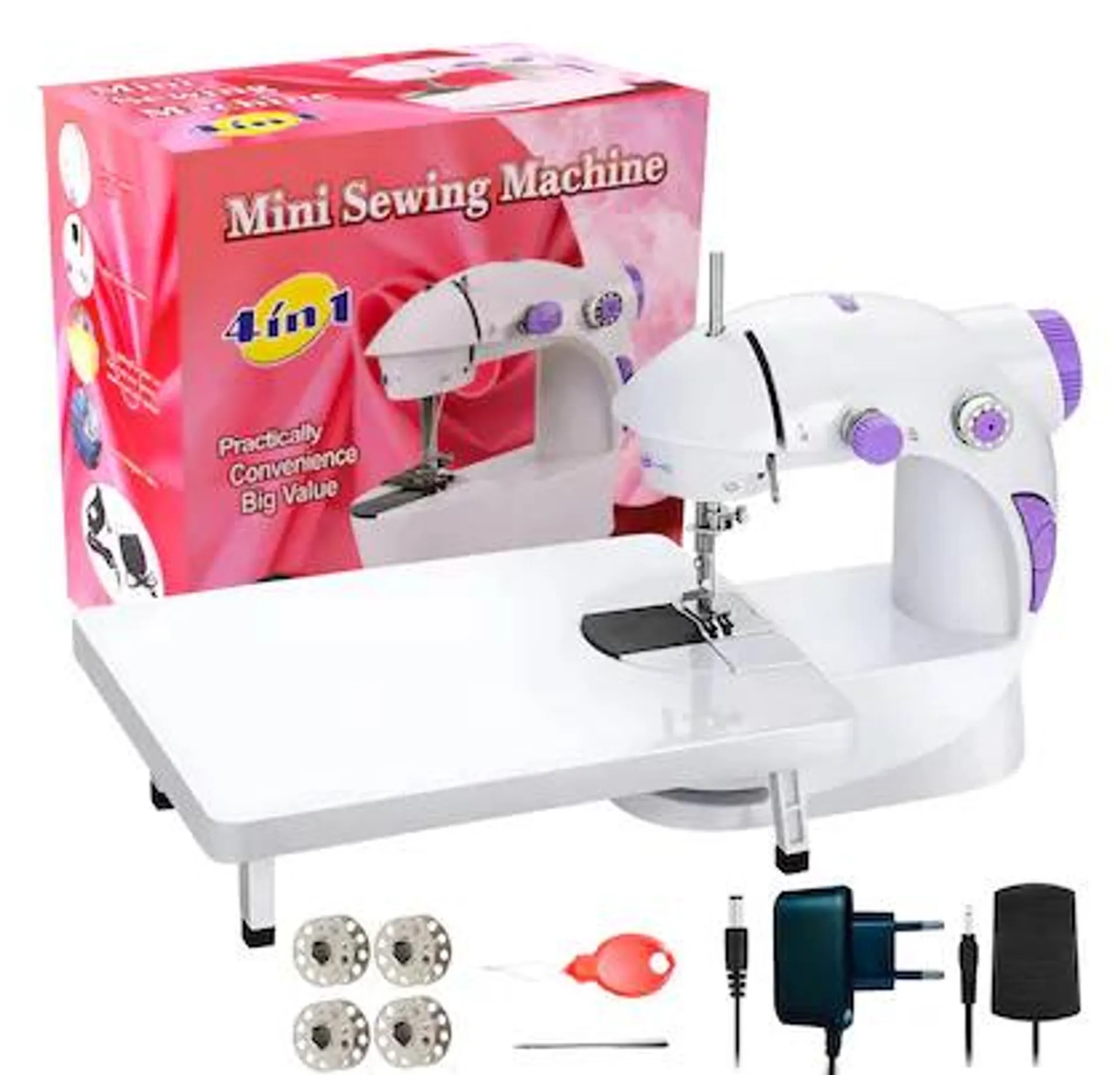 Cative Mini Hand Sewing Machine For Home Tailoring With Extension Table Set, Foot Pedal, Adapter (With Stand)