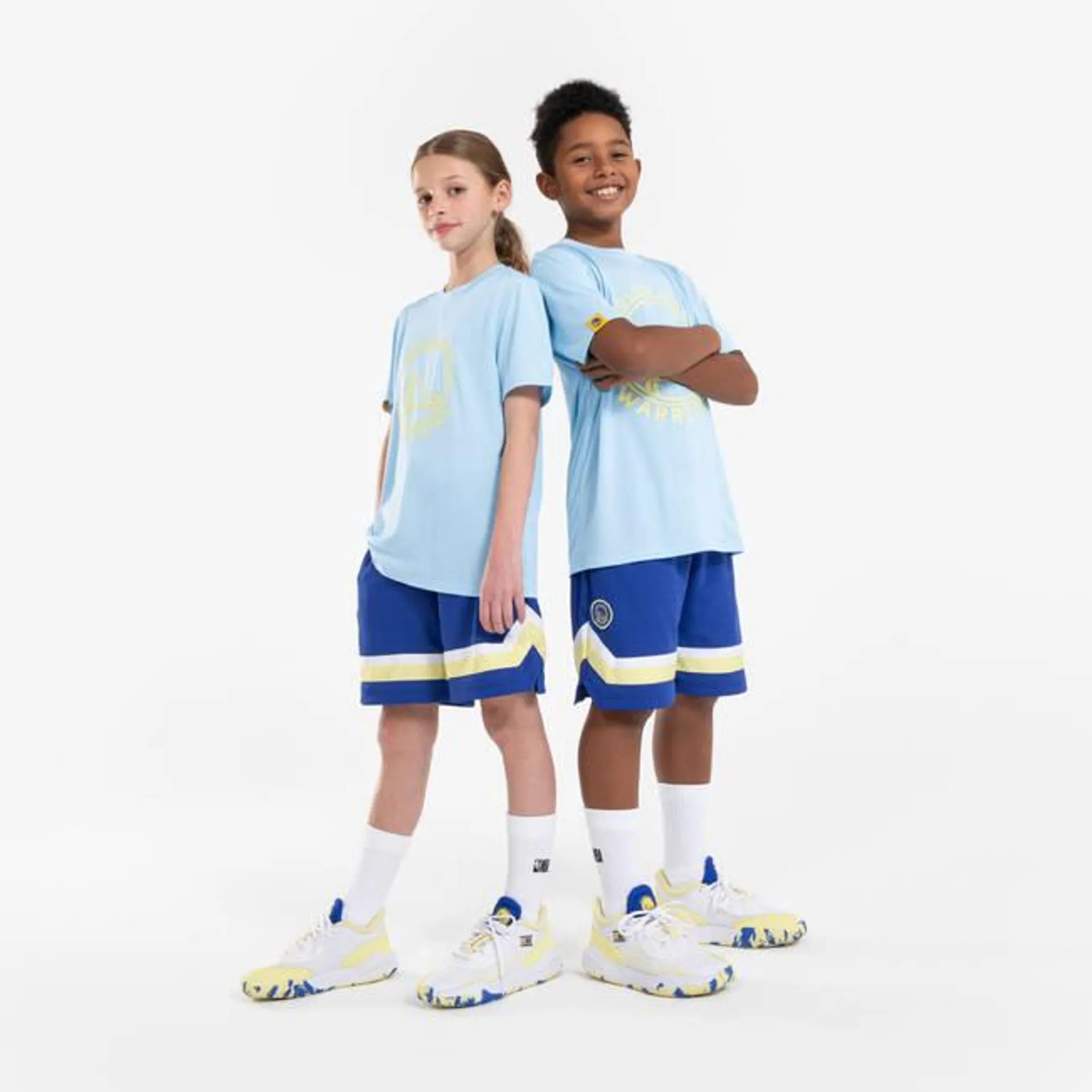 Kids' Basketball Shorts SH 900 NBA Warriors - Blue