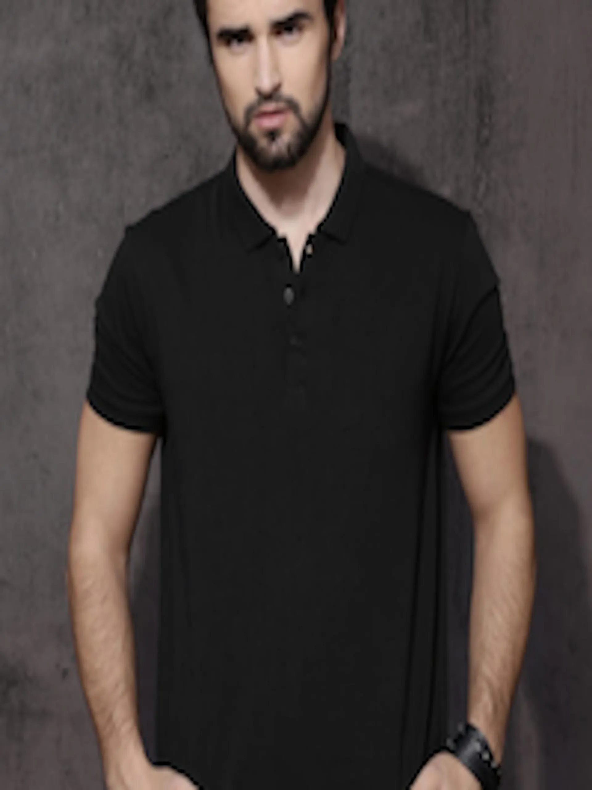 Men Black Polo Collar Cotton Pure Cotton T-shirt