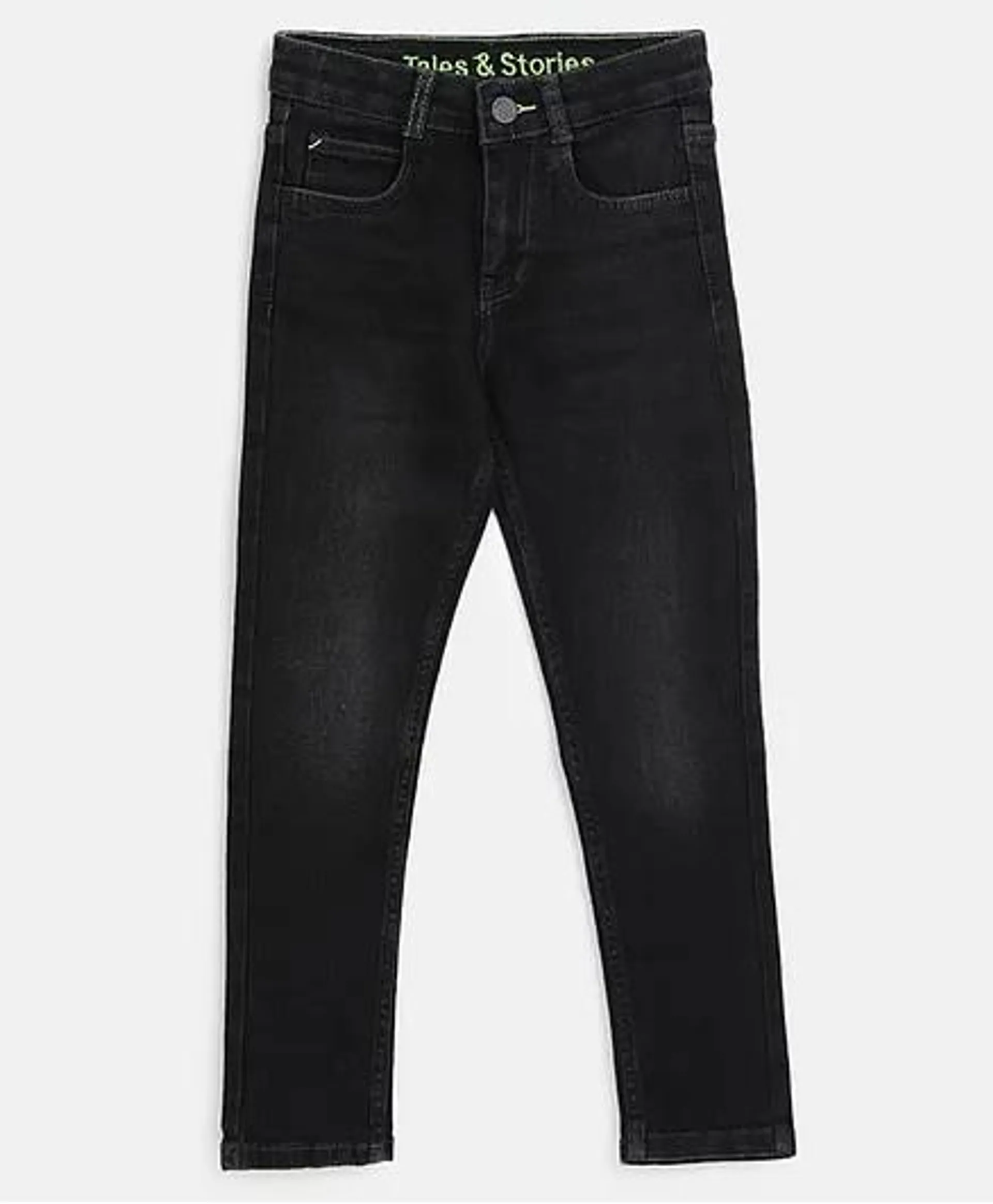 Tales & Stories Lycra Slim Fit Solid Button Down Jeans - Black