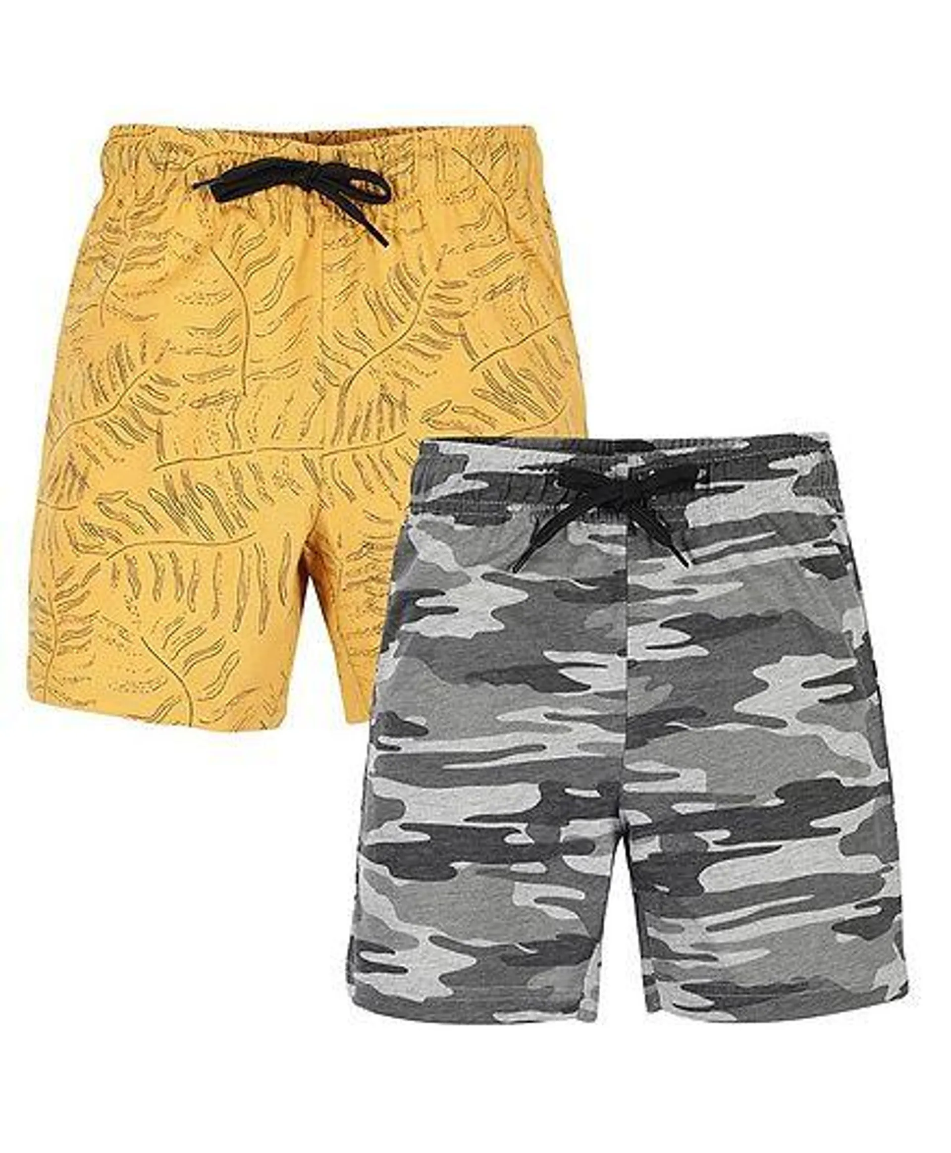 Plum Tree Pack Of 2 Forest Leaves & Cmouflage Printed Shorts - Grey & Yellow