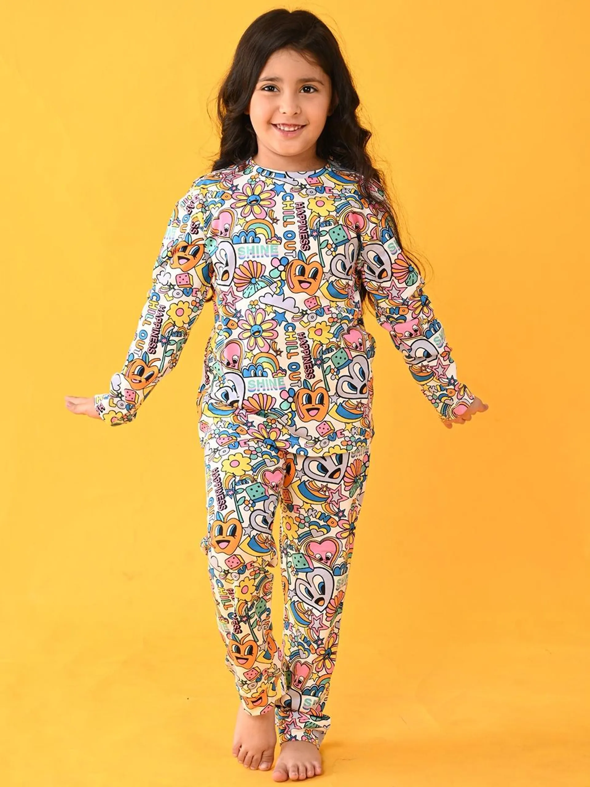 Girls Conversational Printed Pure Cotton Night Suit