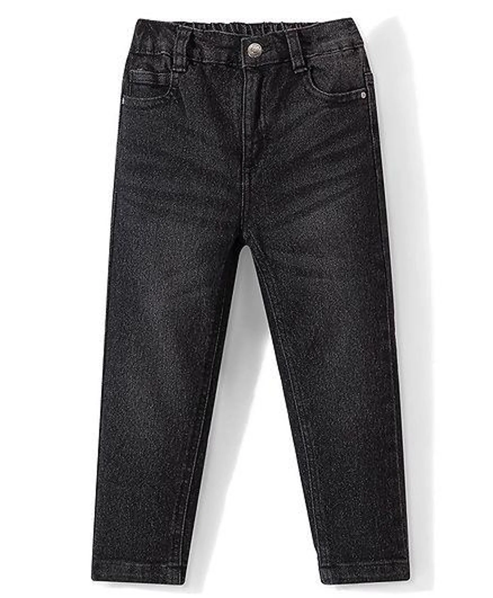 Babyhug Denim Full Length Washed Jeans with Stretch - Black