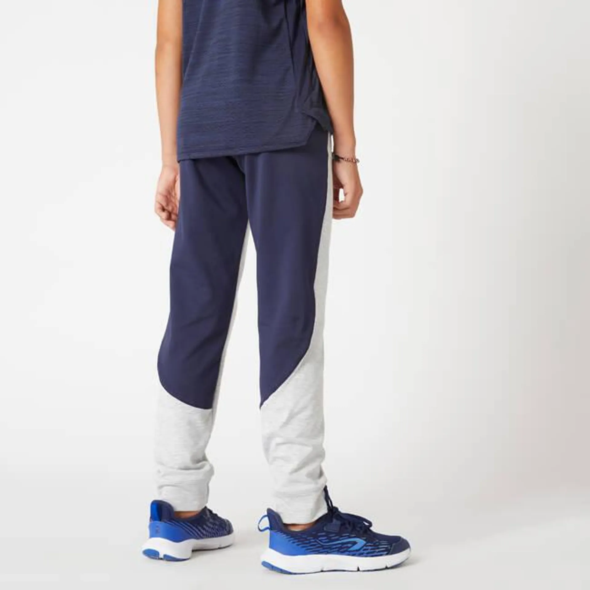 Kids' Warm Breathable Synthetic Jogging Bottoms S500 - Light Grey/Navy