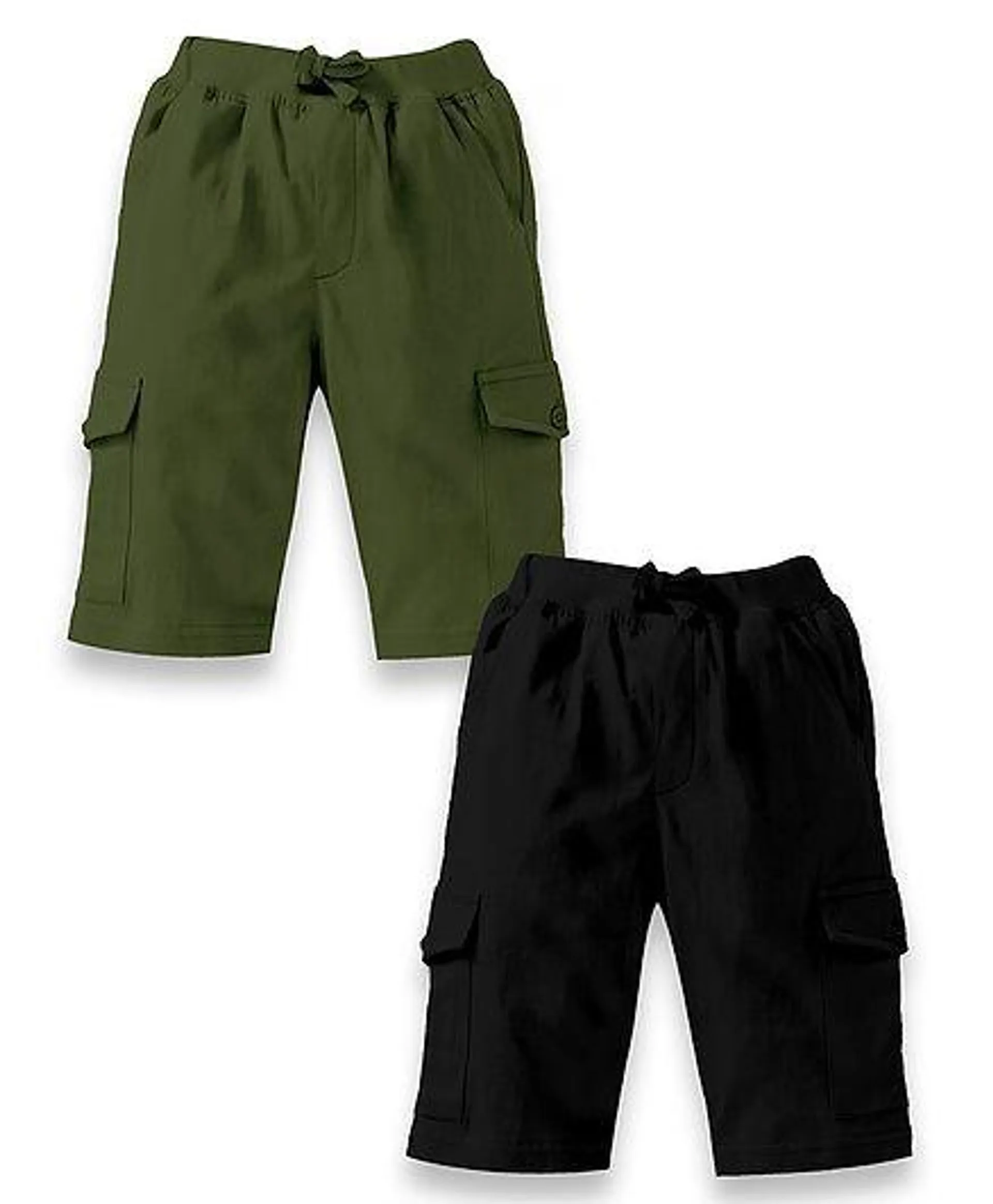 Kiddopanti Pack Of 2 Solid Cargo Shorts - Military Green & Jet Black