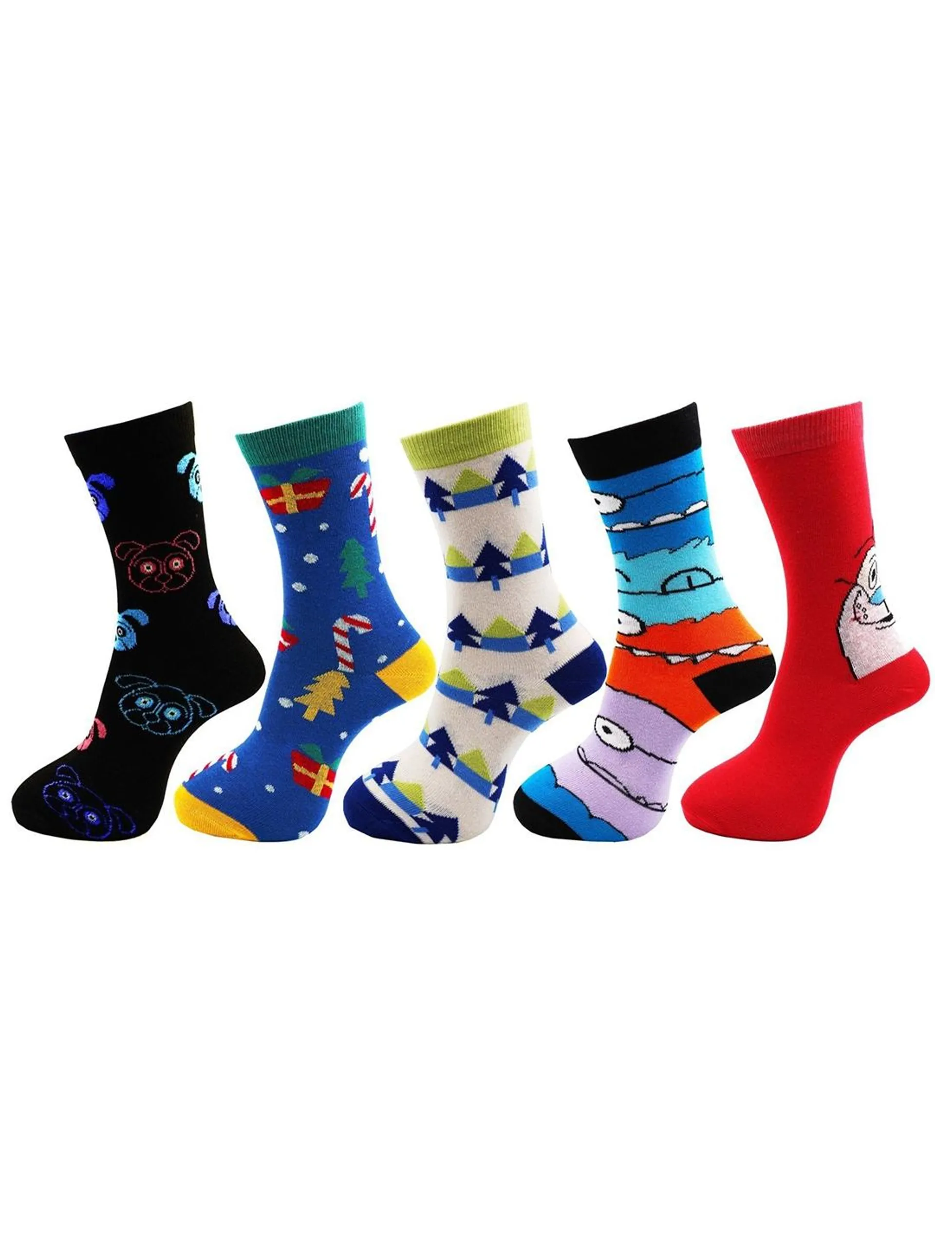 Kids Pack Of 5 Patterned Organic Cotton Calf Length Socks